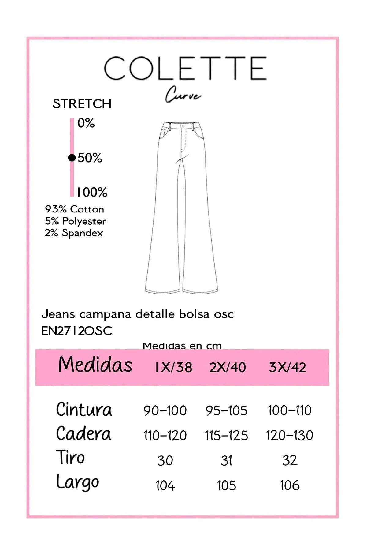 Tabla de medidas Jeans Curvy Campana Oscuro