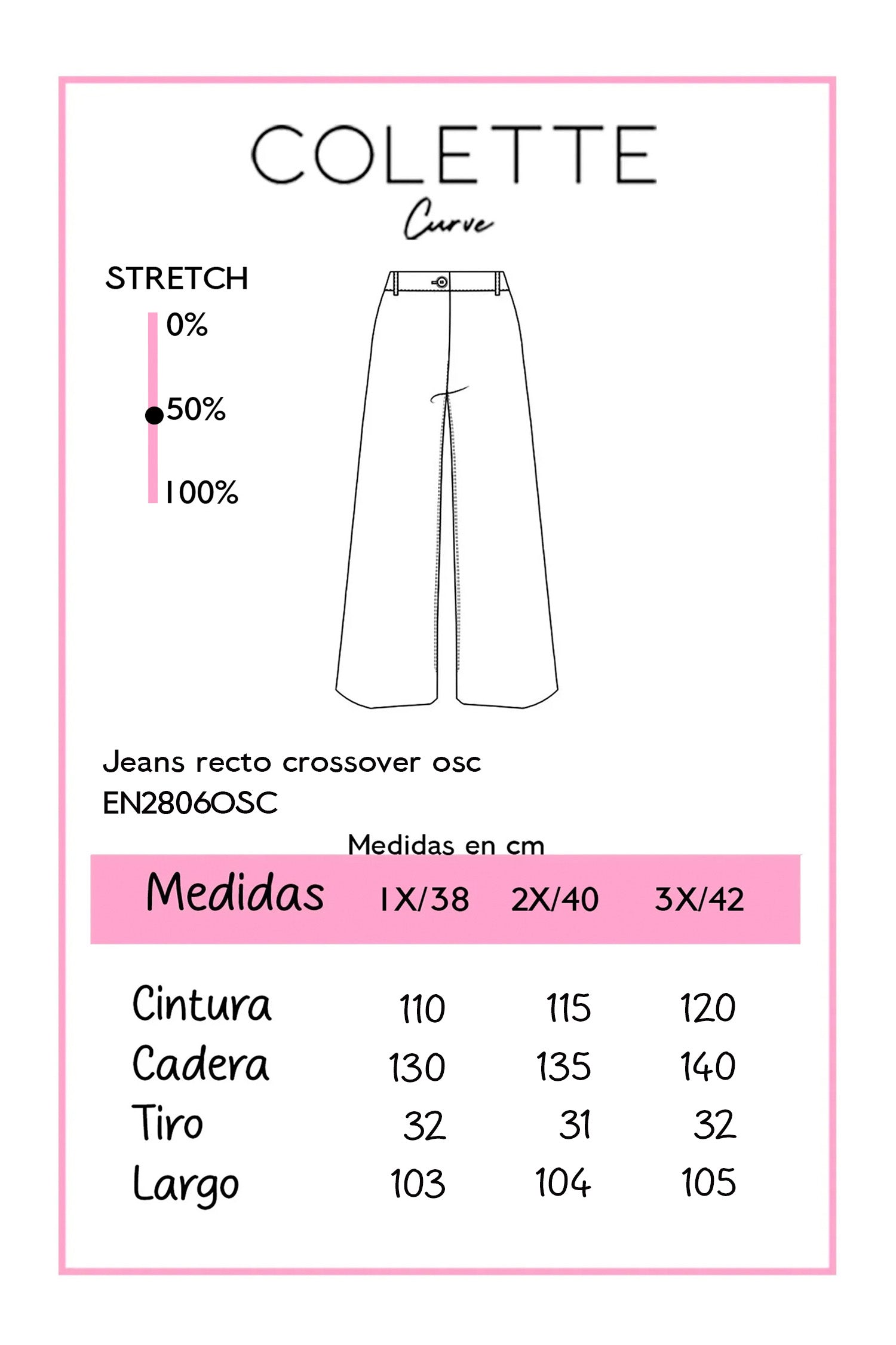 Chart de medidas Jeans Curvy Recto Crossover Oscuro