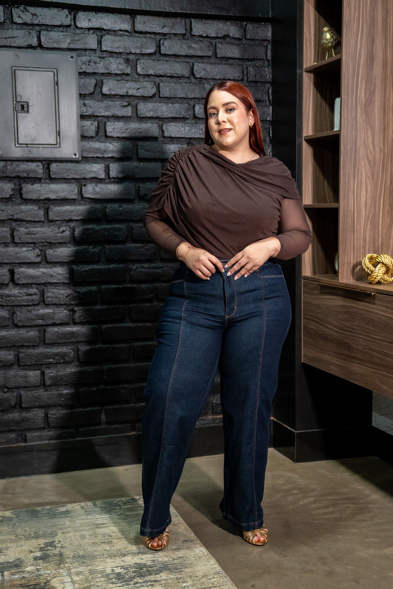 Jeans Wide Leg Linea Frontal Curvy Oscuro