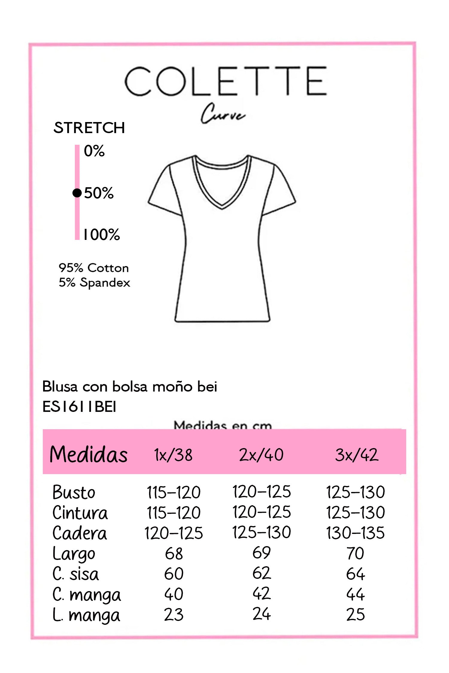 Blusa Cuello Redondo Detalle Moño Curvy Beige Algodón