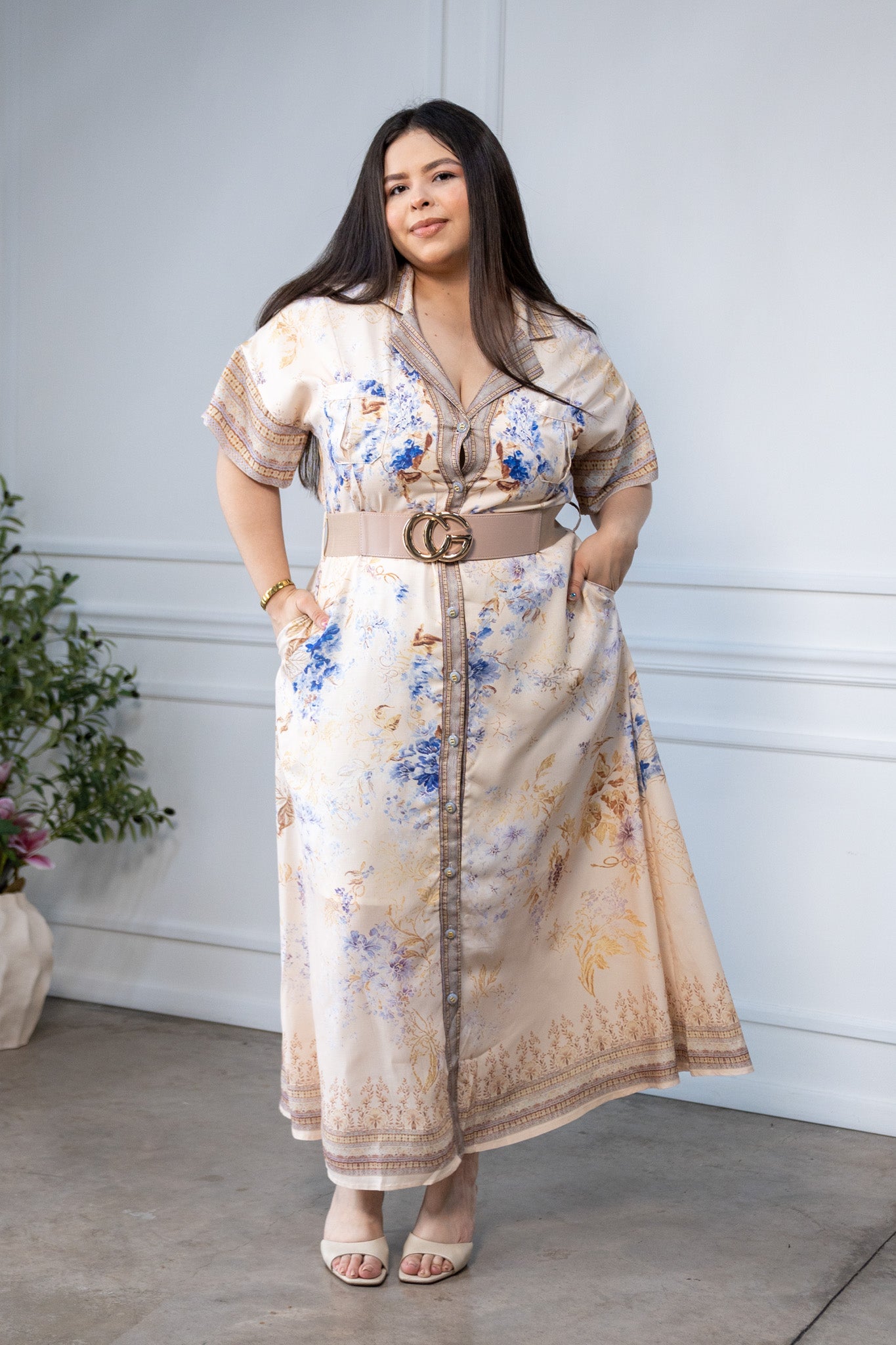 Maxi Vestido Camisero Curvy Estampado Floral