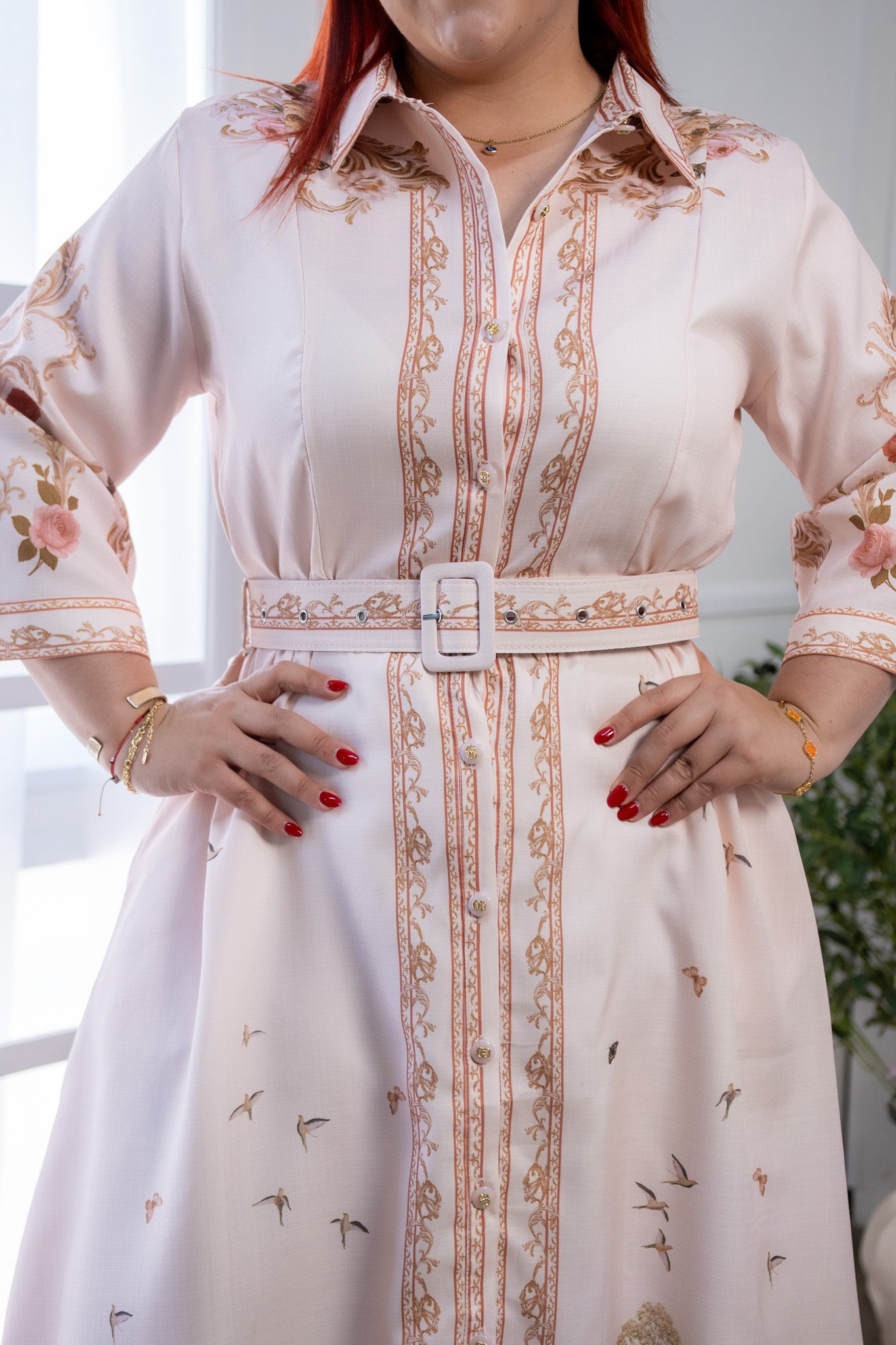 Maxi Vestido Curvy Camisero Estampado Rosa