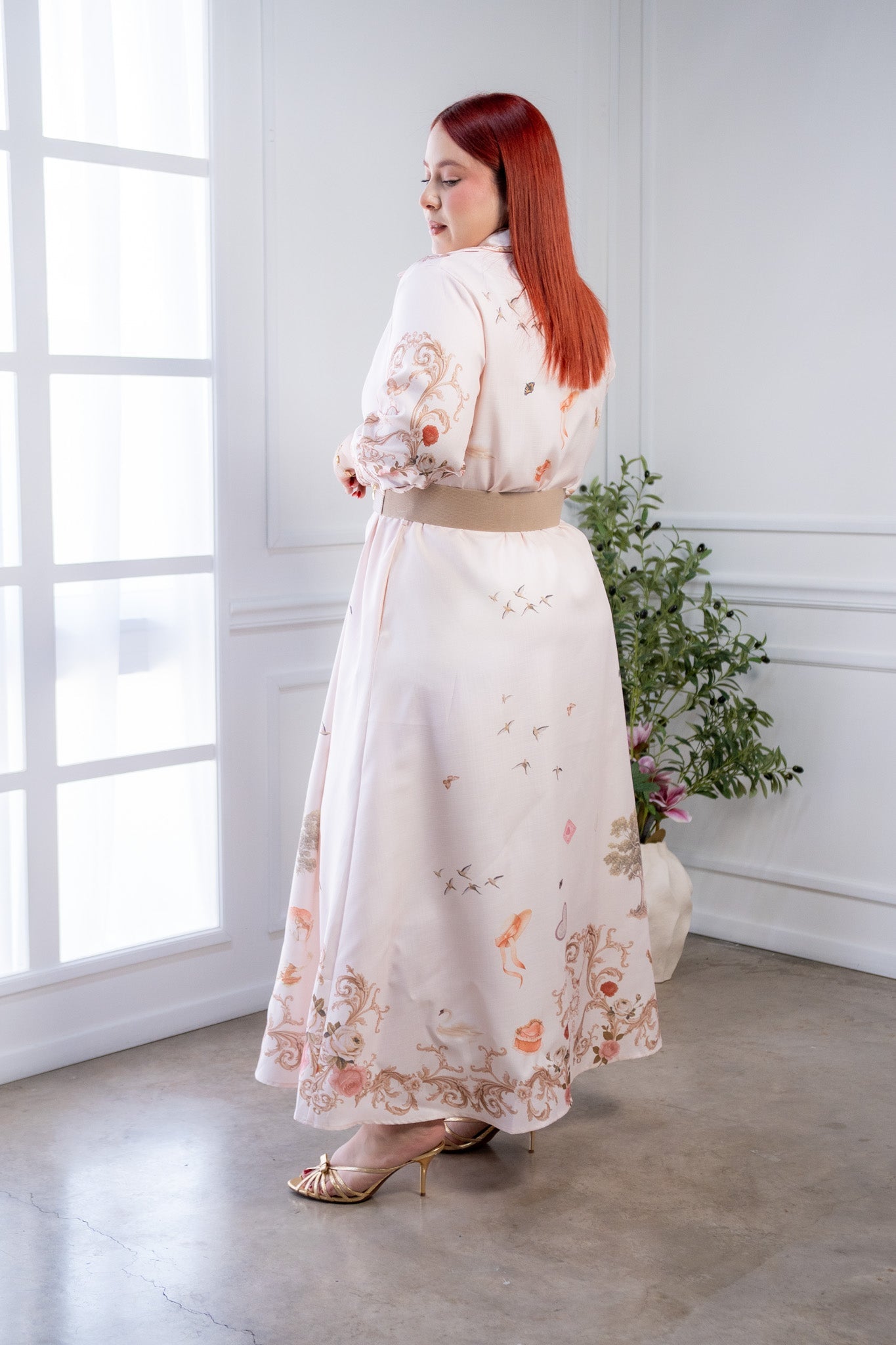 Maxi Vestido Curvy Camisero Estampado Rosa