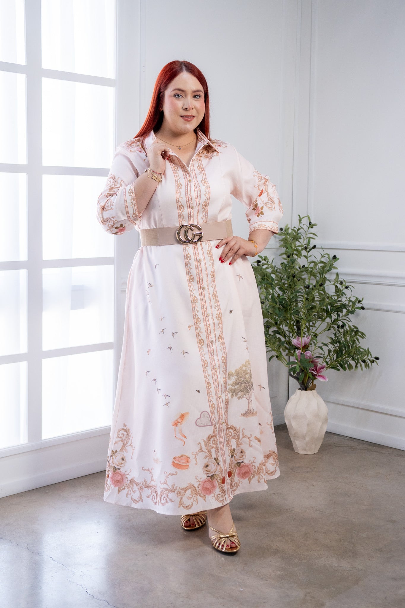 Cinto Curvy Grueso Nude GG Hebilla Dorada Define Cintura