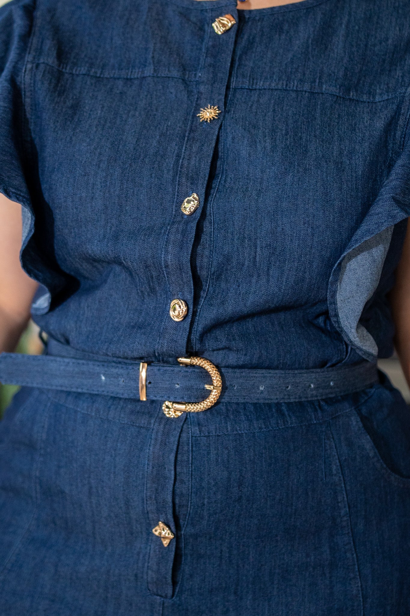 Maxi Vestido Curvy Denim Camisero con Cinto Oscuro