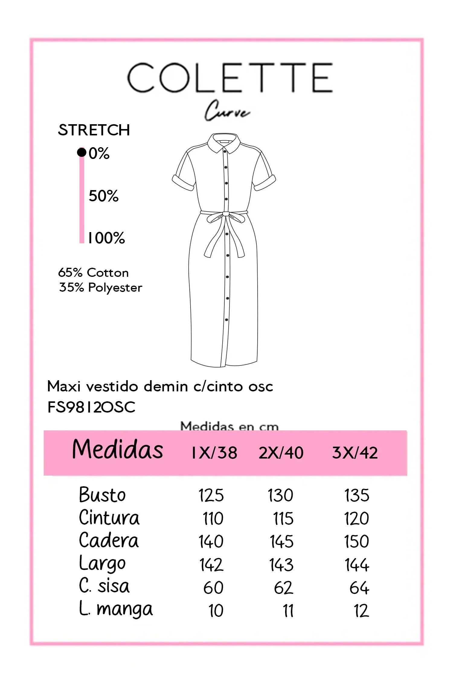 Maxi Vestido Curvy Denim Camisero con Cinto Oscuro