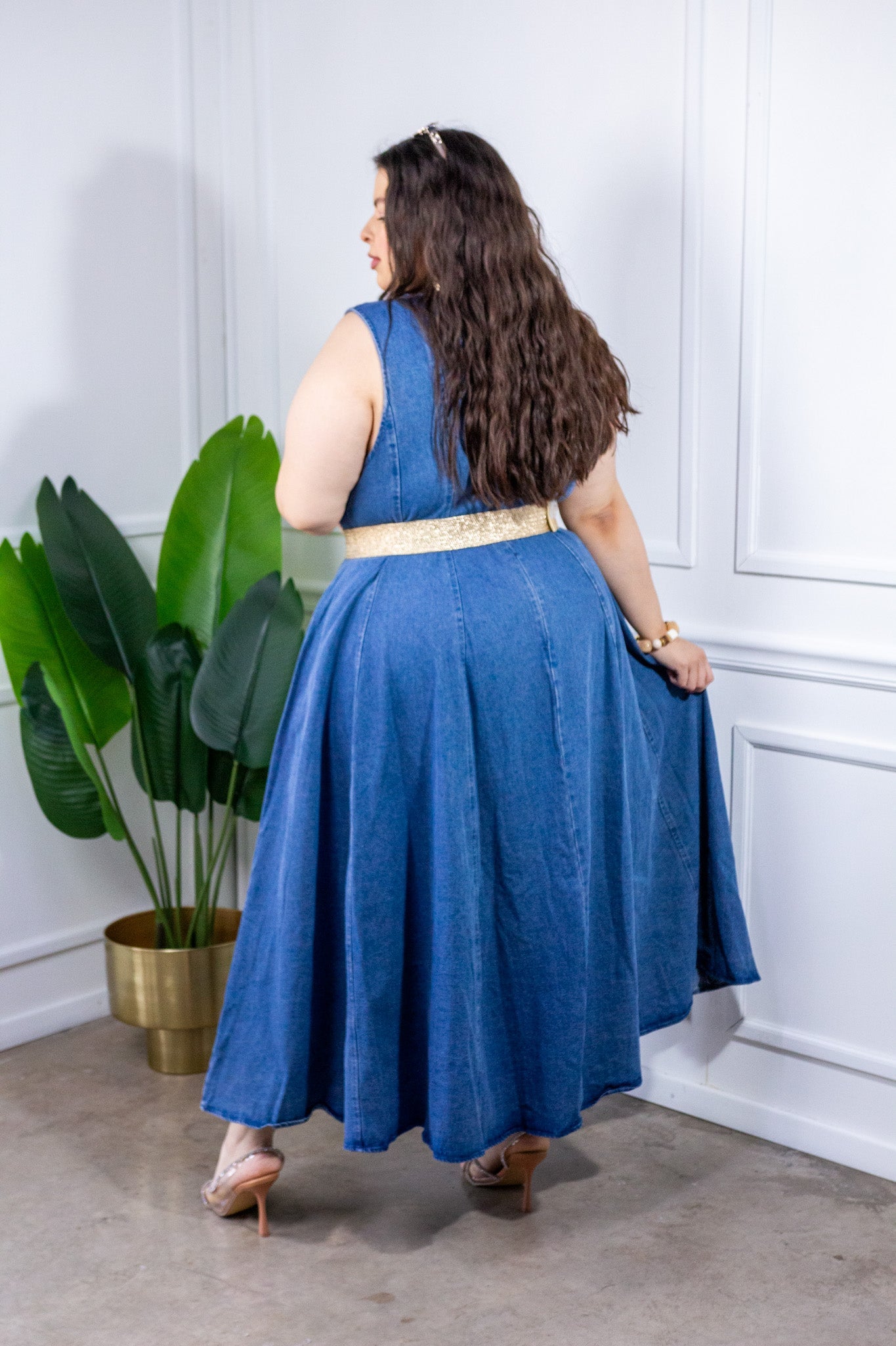 Maxi Vestido Curvy Denim Corte A Sweetheart