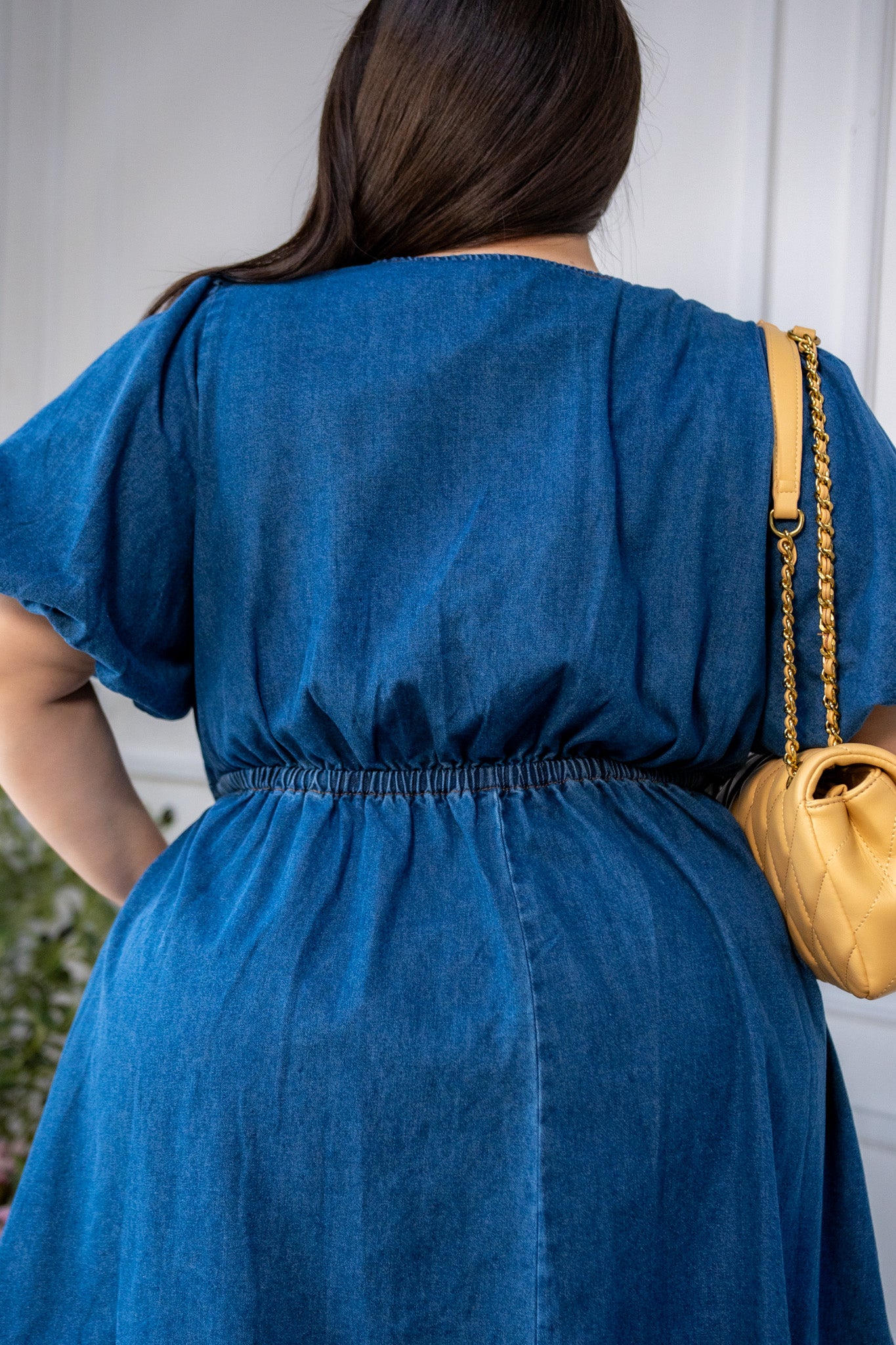 Vestido Denim Curvy Manga Globo Escote V