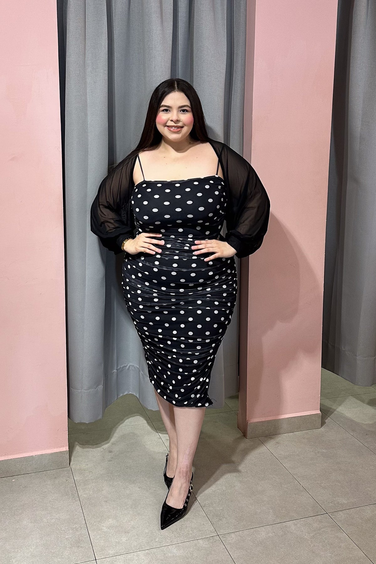 Maxi Vestido Mesh Polka Curvy Negro