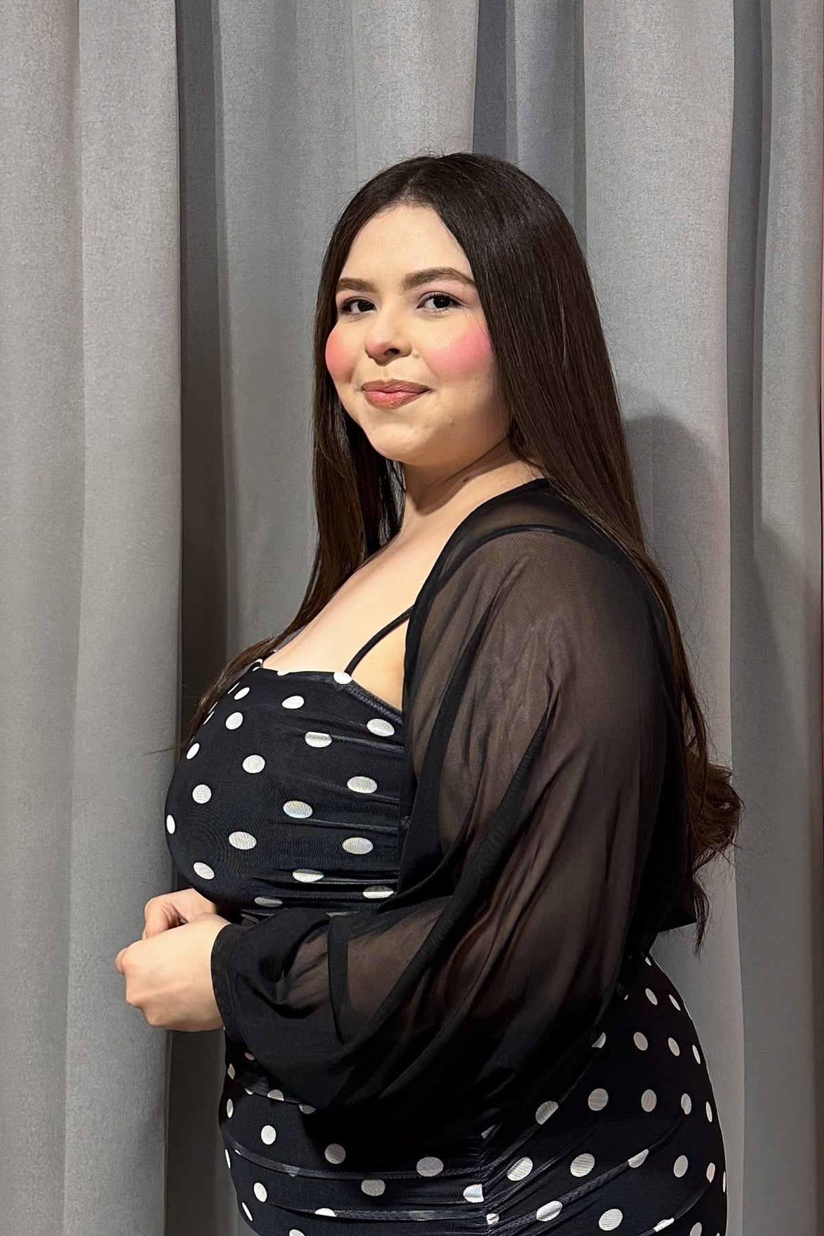 Maxi Vestido Mesh Polka Curvy Negro