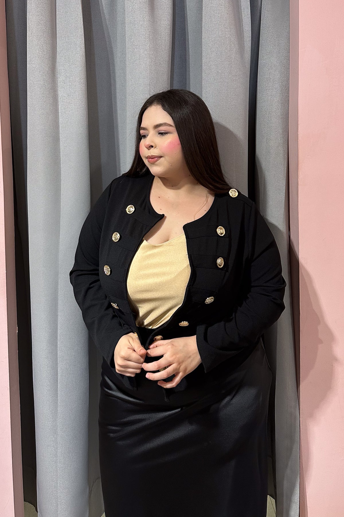 Jacket con Botones Curvy Negro
