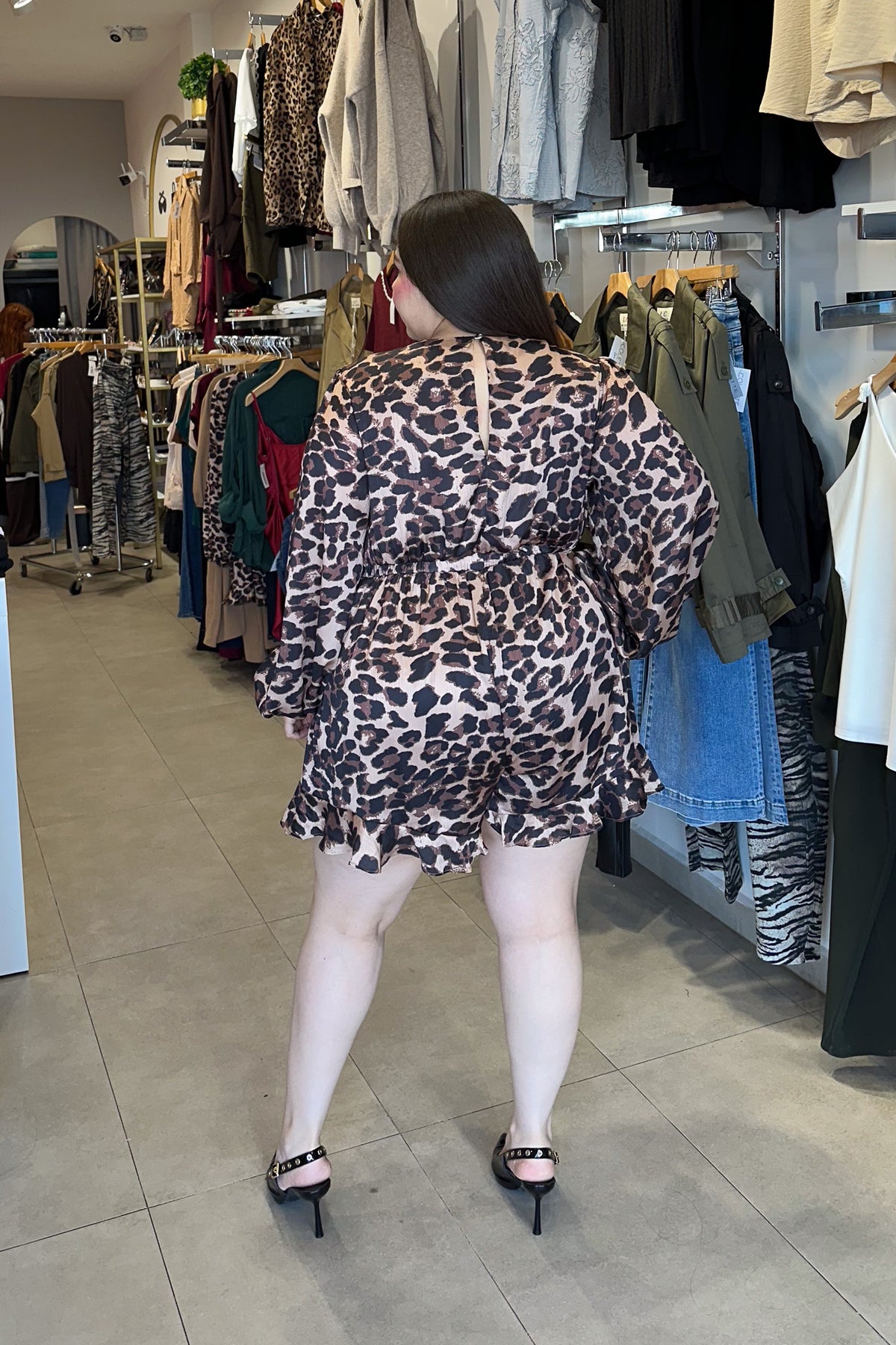 Jumper Curvy Satín Animal Print Café