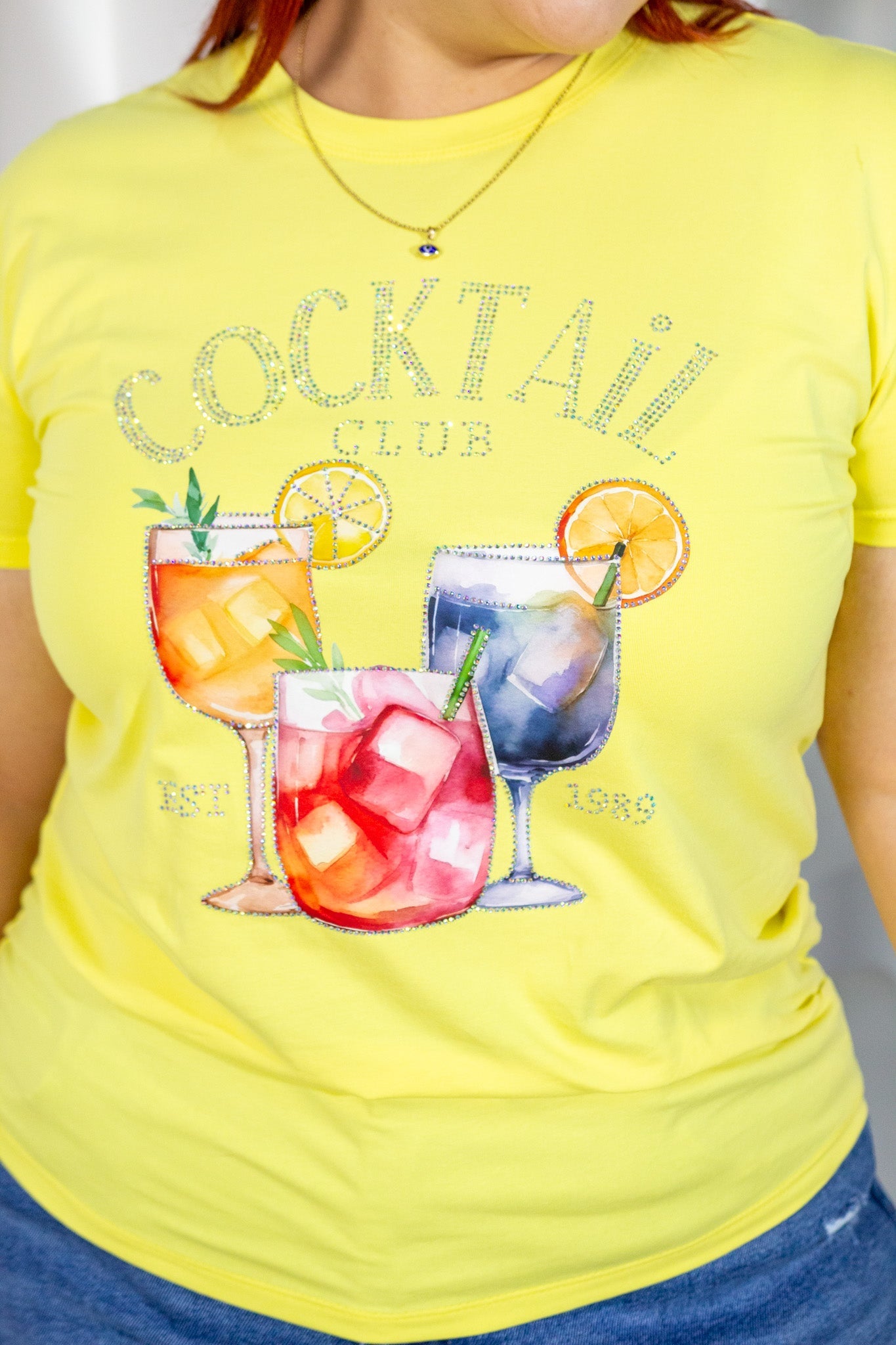 Playera Curvy Cocktail Club Pedrería Amarillo Limón