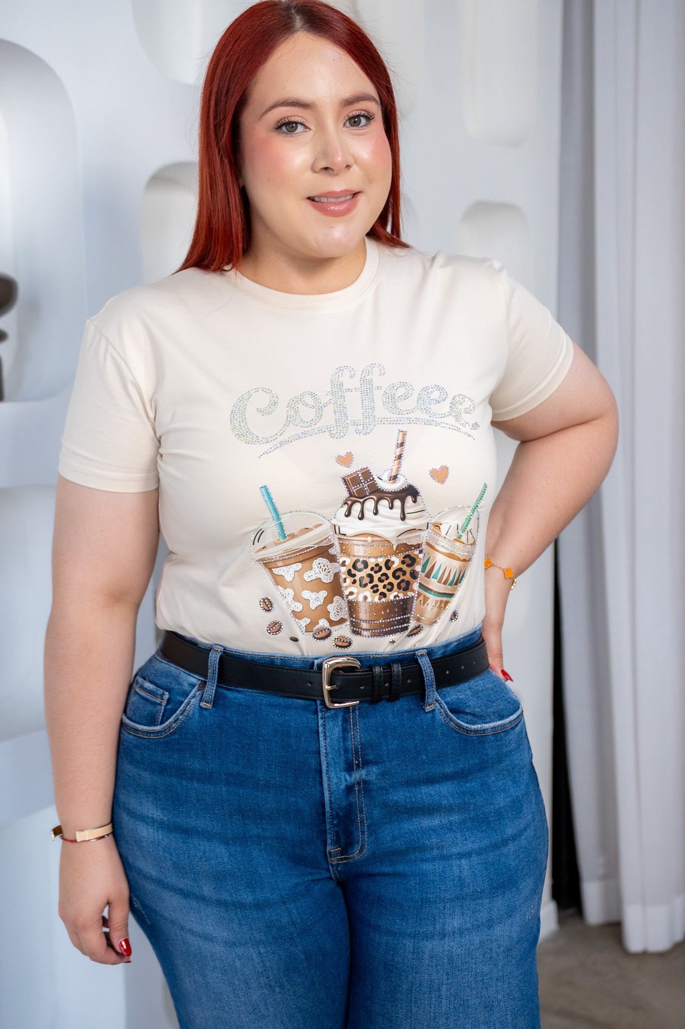 Playera Curvy Estampada Coffee Beige