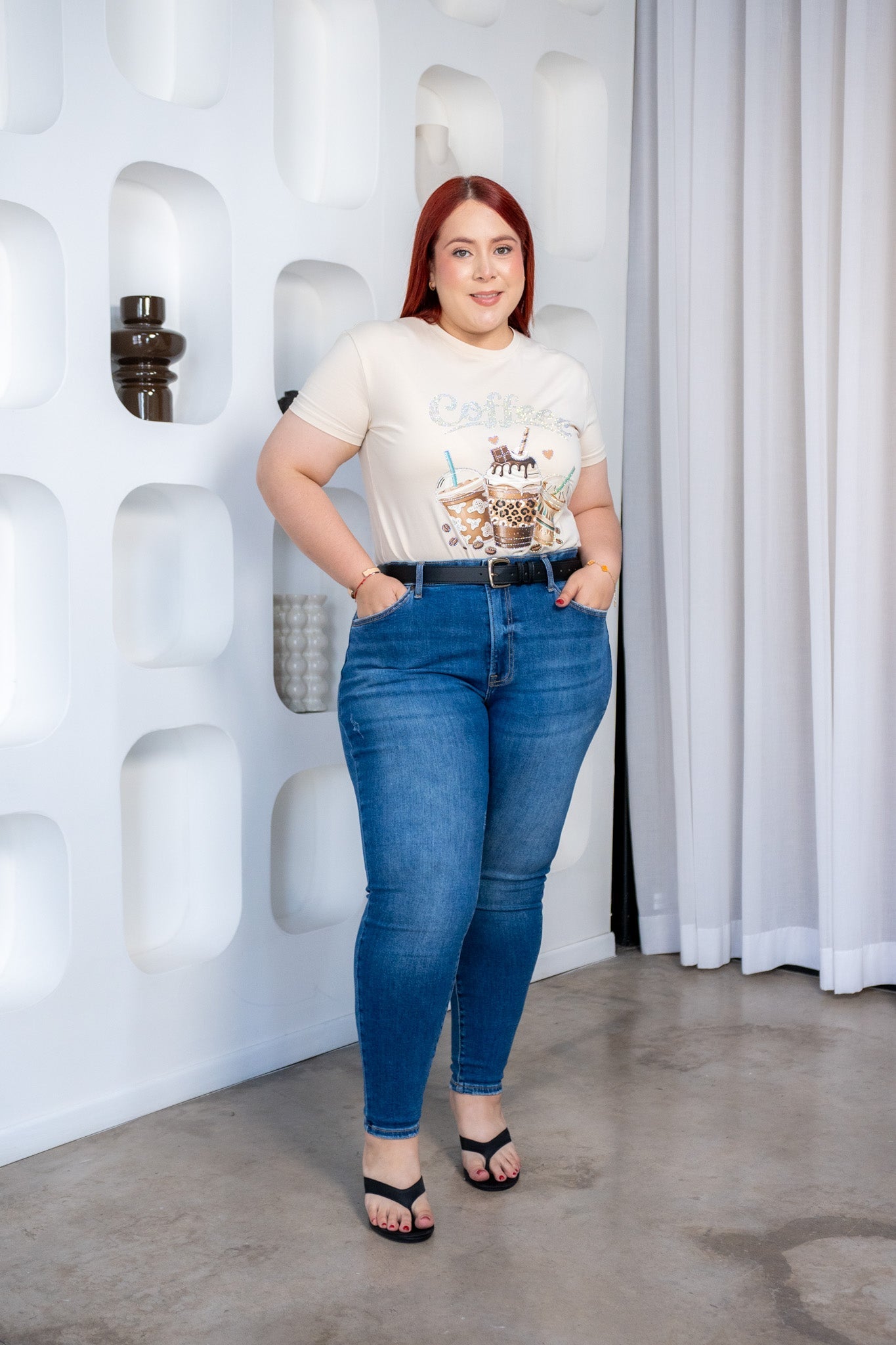 Playera Curvy Estampada Coffee Beige