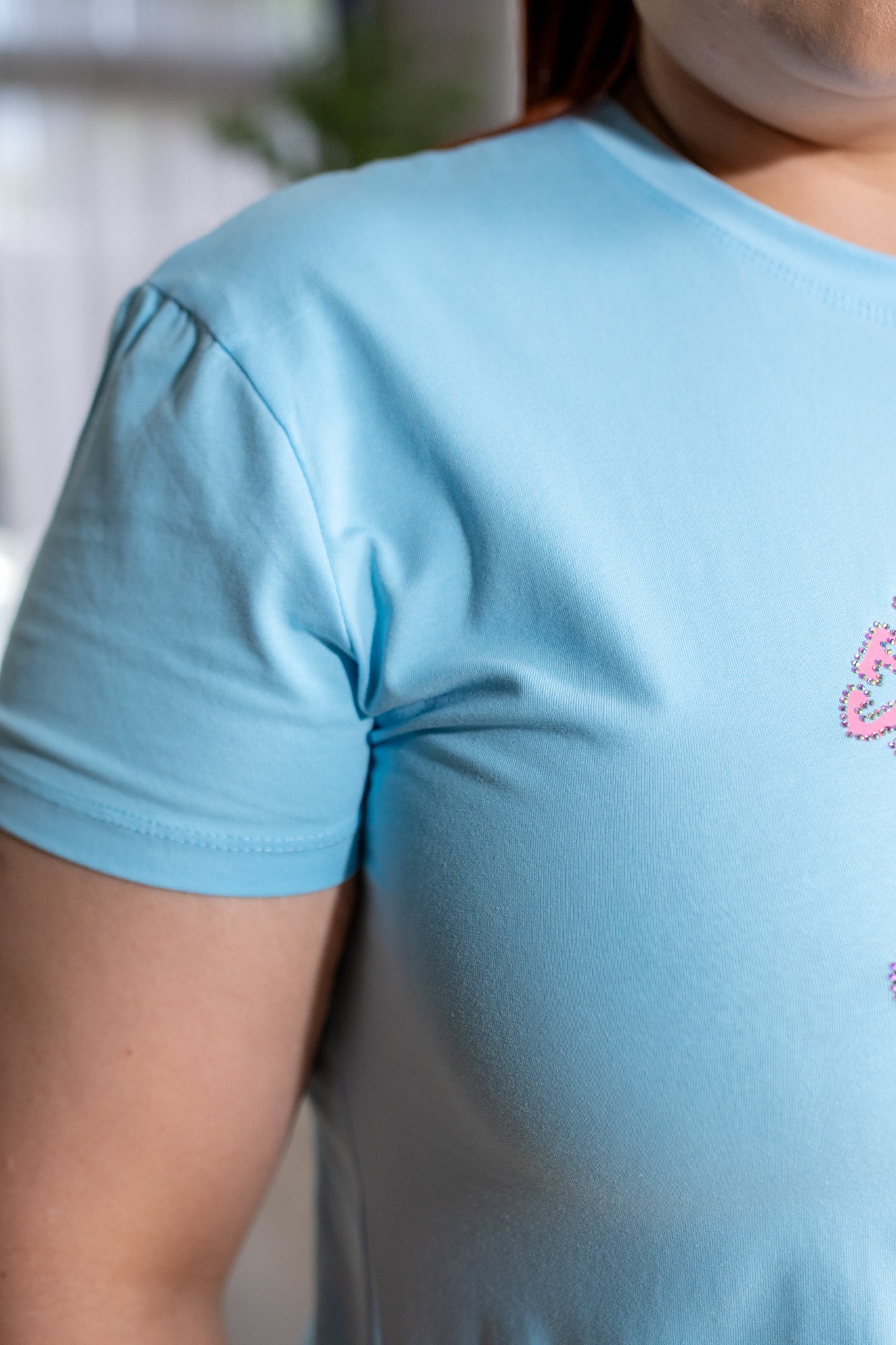 Playera Curvy Estampada Stay Positive Azul