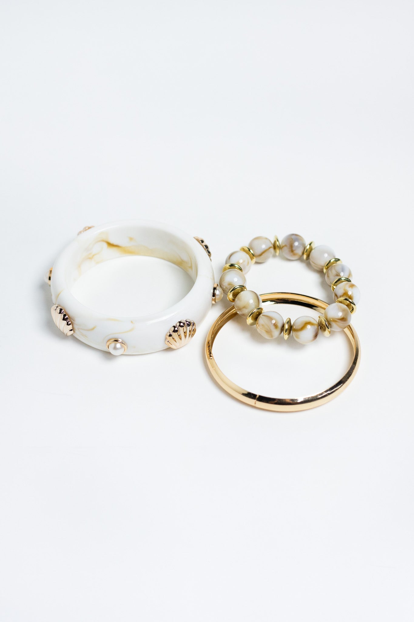 Set Pulsera Marmol Concha Blanca