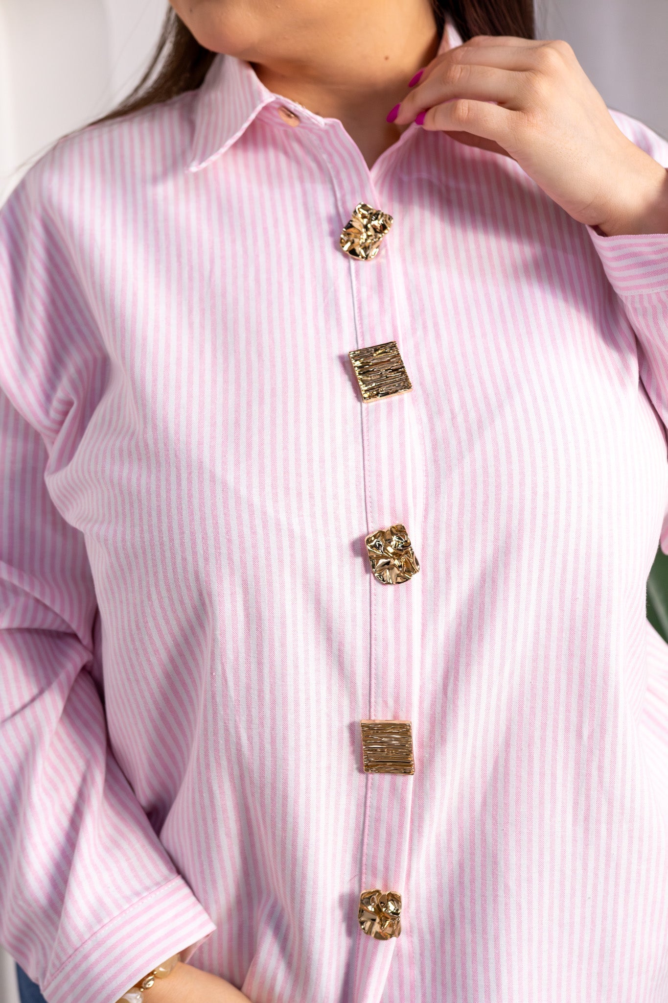 Camisa Curvy Lino Rayas Rosa - Vista 4