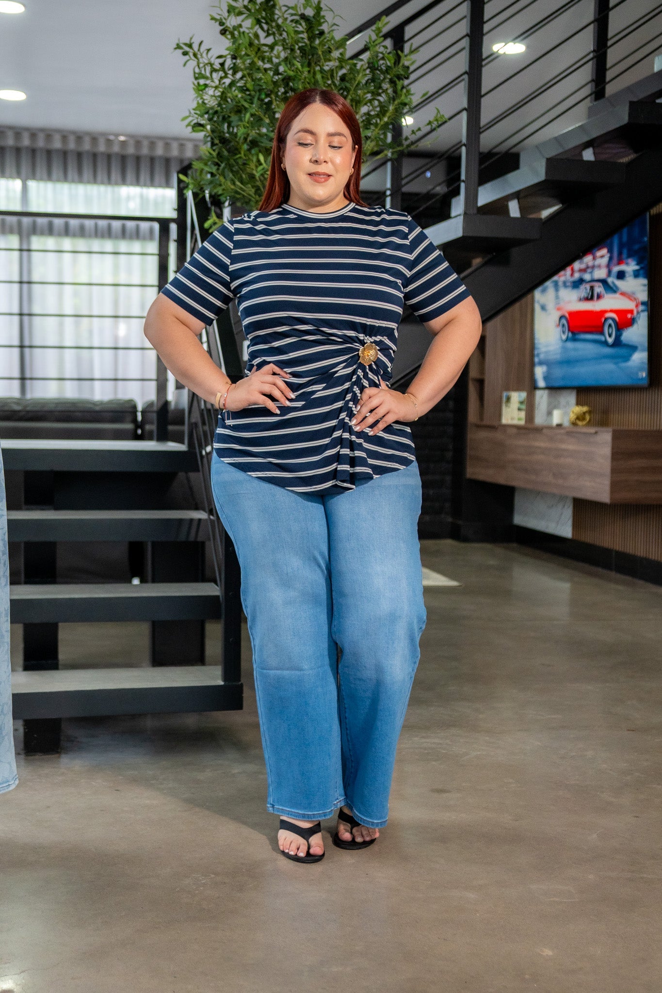 Blusa Curvy Rayas Escote V con Detalle Surcido Navy
