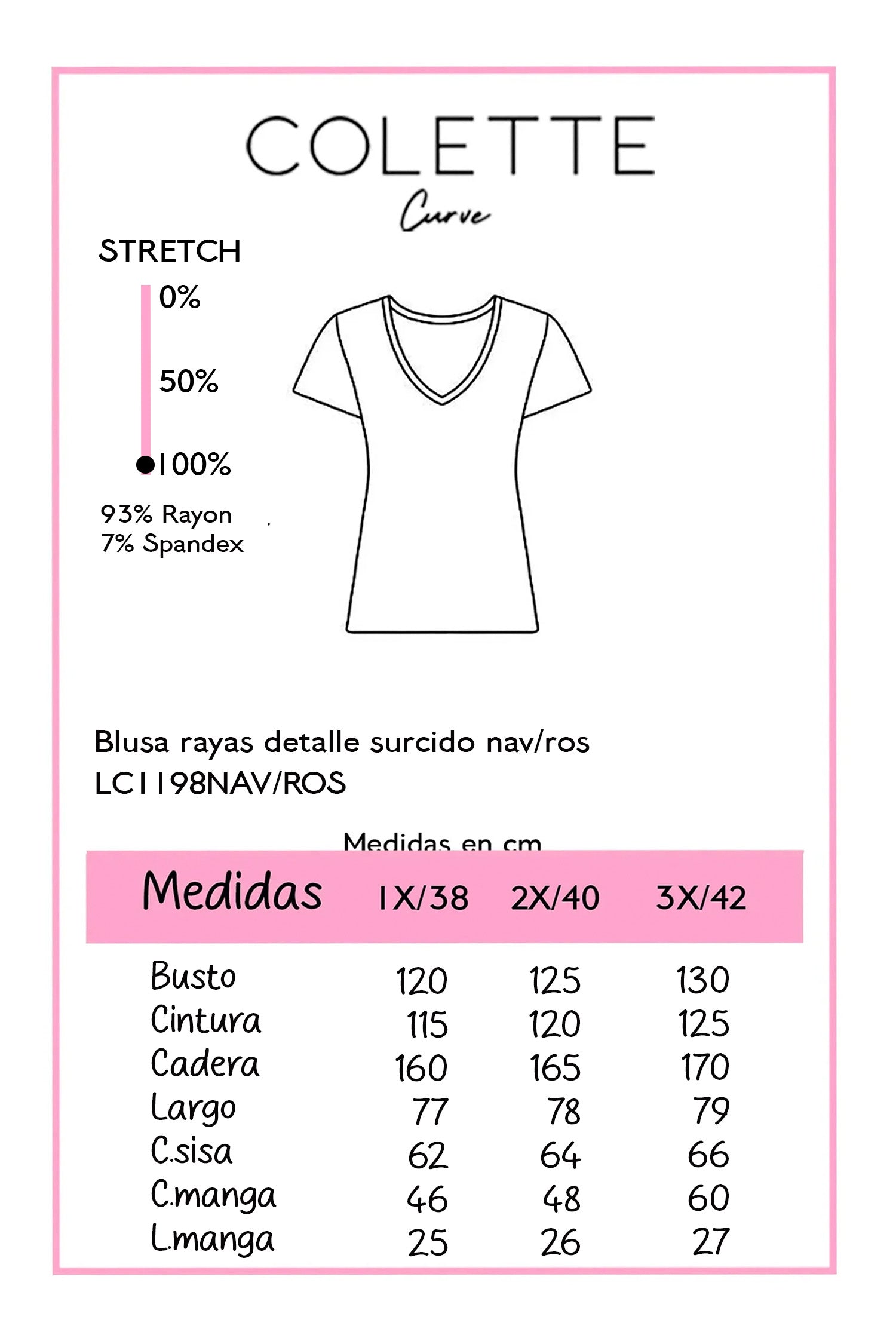 Blusa Curvy Rayas Escote V con Detalle Surcido Navy