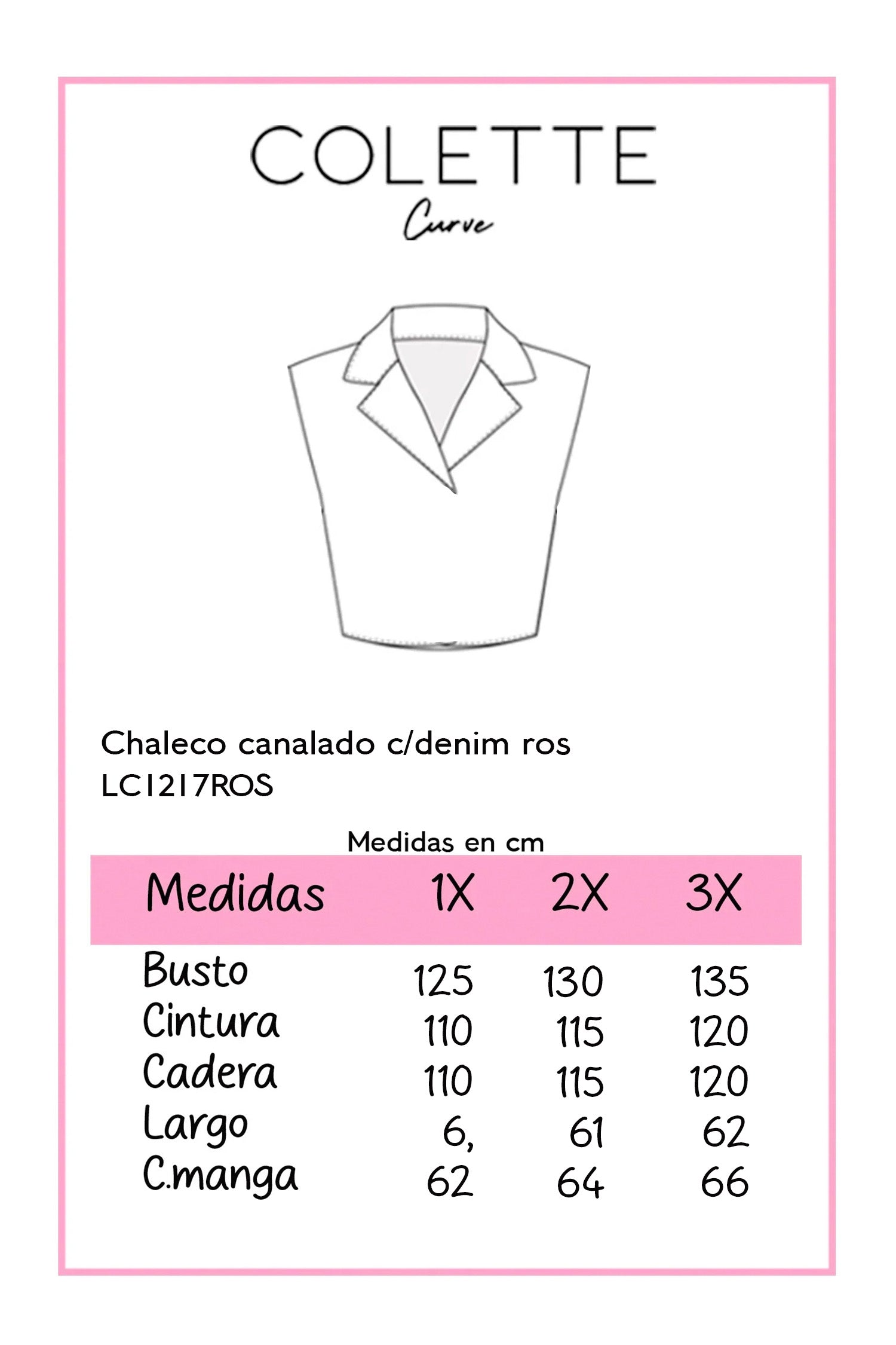 Chart de medidas Chaleco Canalado Rosa