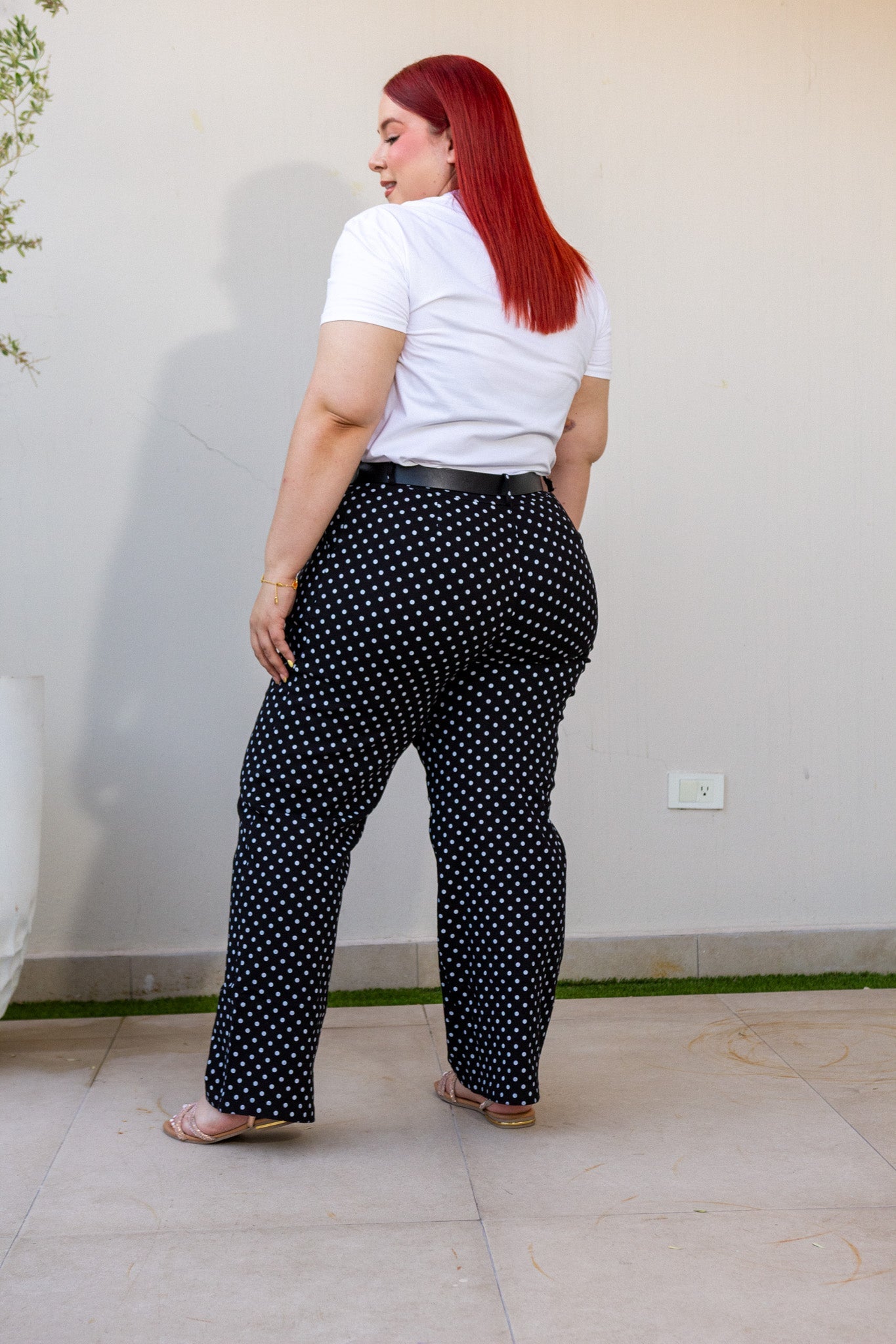 Pantalón Curvy Polka Dots Cintura Alta Negro Blanco
