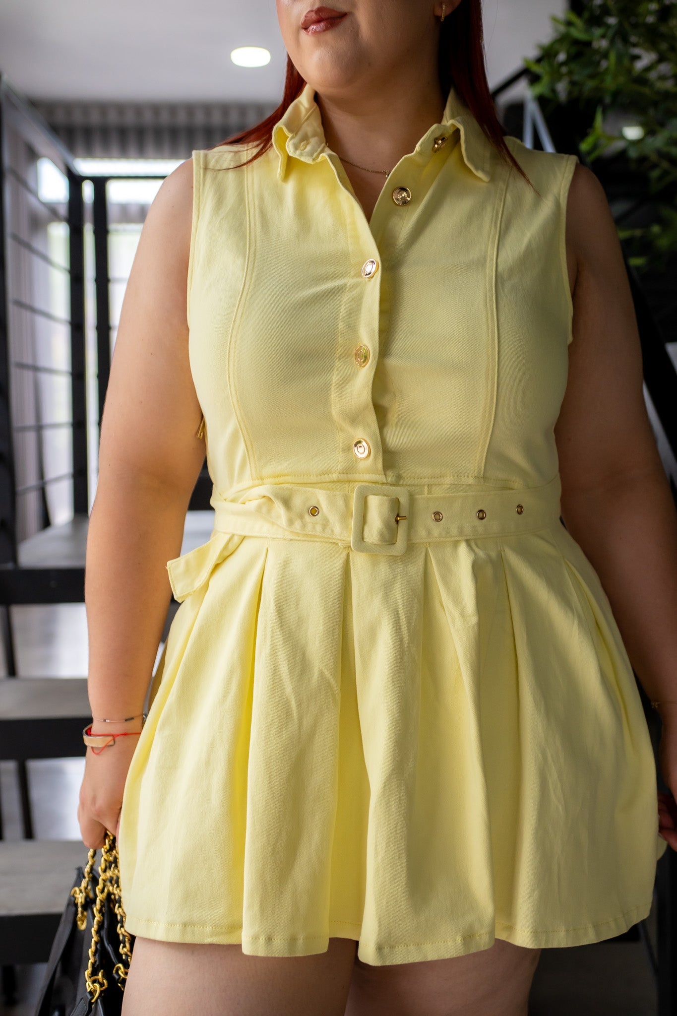 Vestido Corto Curvy Denim con Falda Voladita Amarillo