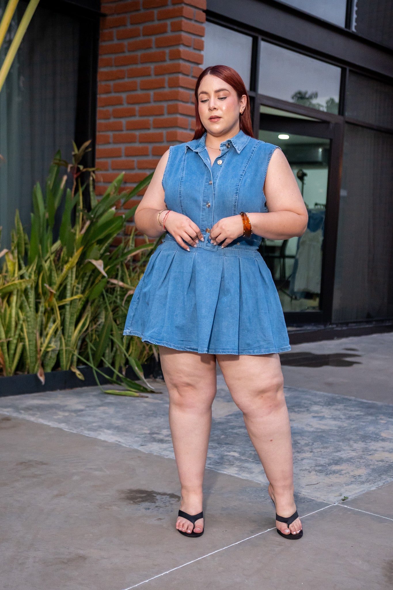 Vestido Corto Denim con Lazo Curvy Claro