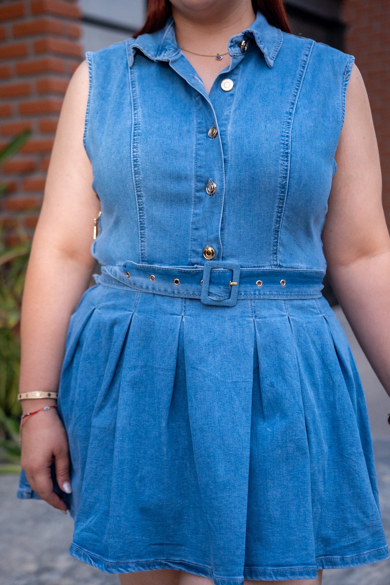 Vestido Corto Denim con Lazo Curvy Claro