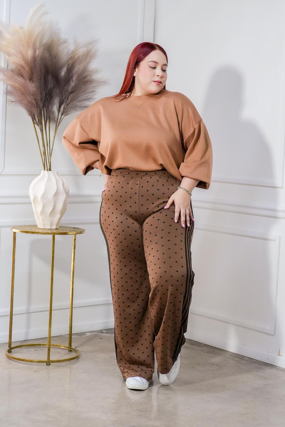 Set Curvy Camisa y Pantalón Polka Café