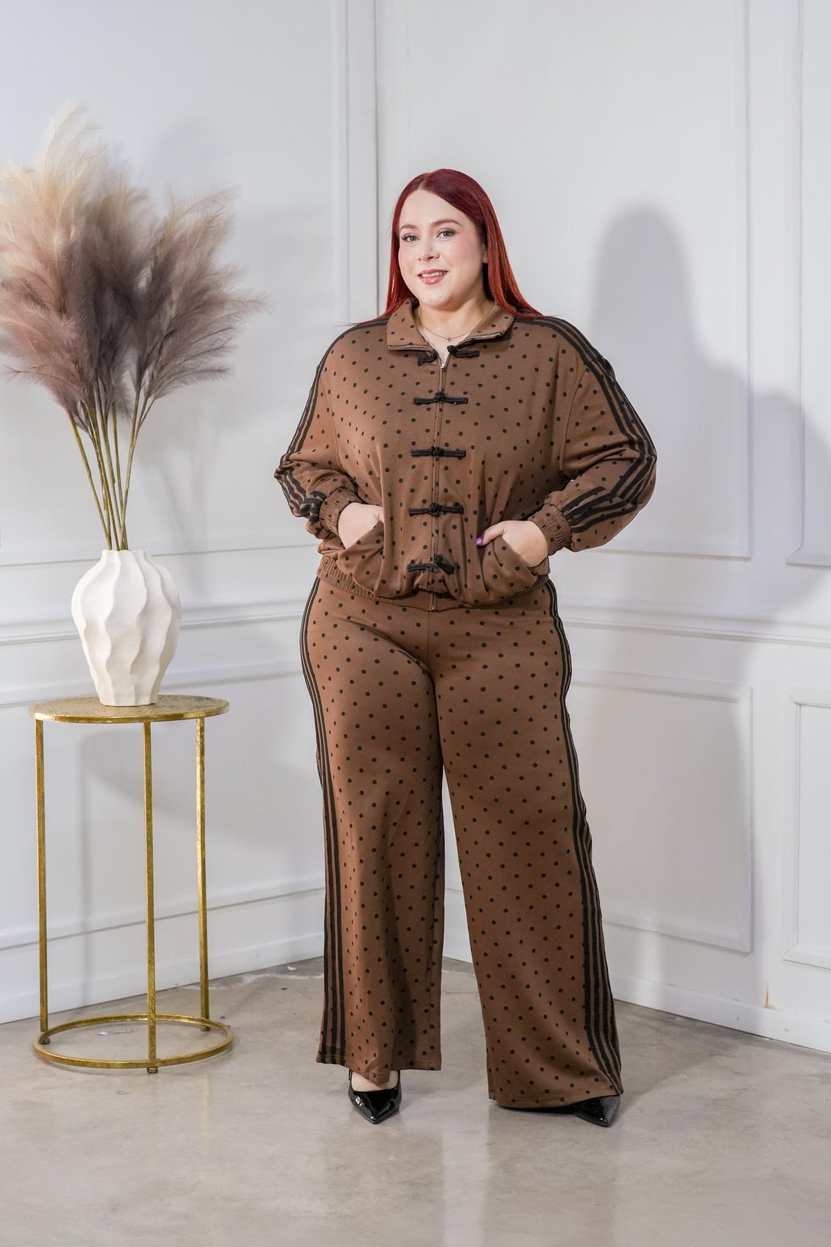 Set Curvy Camisa y Pantalón Polka Café