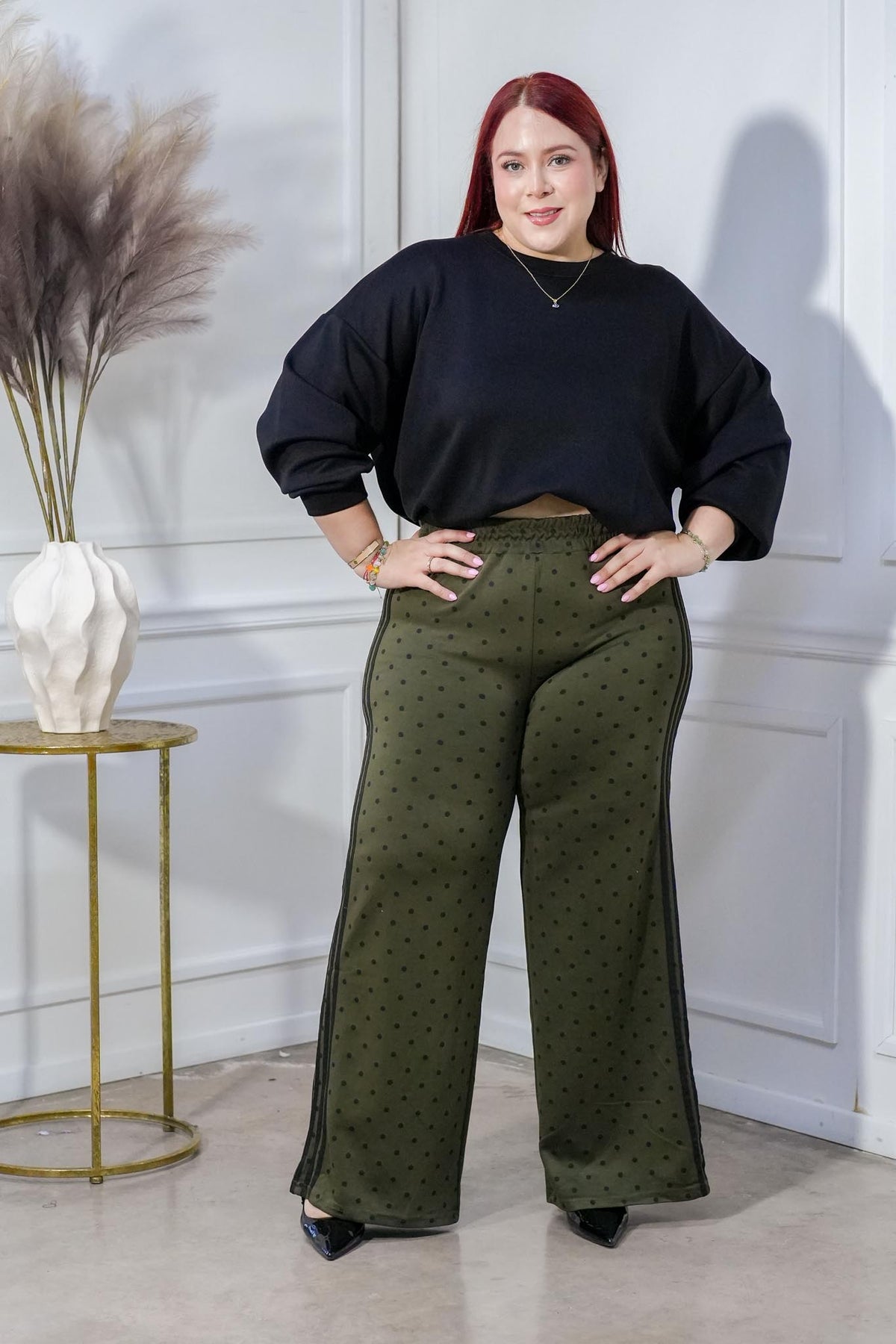 Set Curvy Camisa y Pantalón Polka Olivo