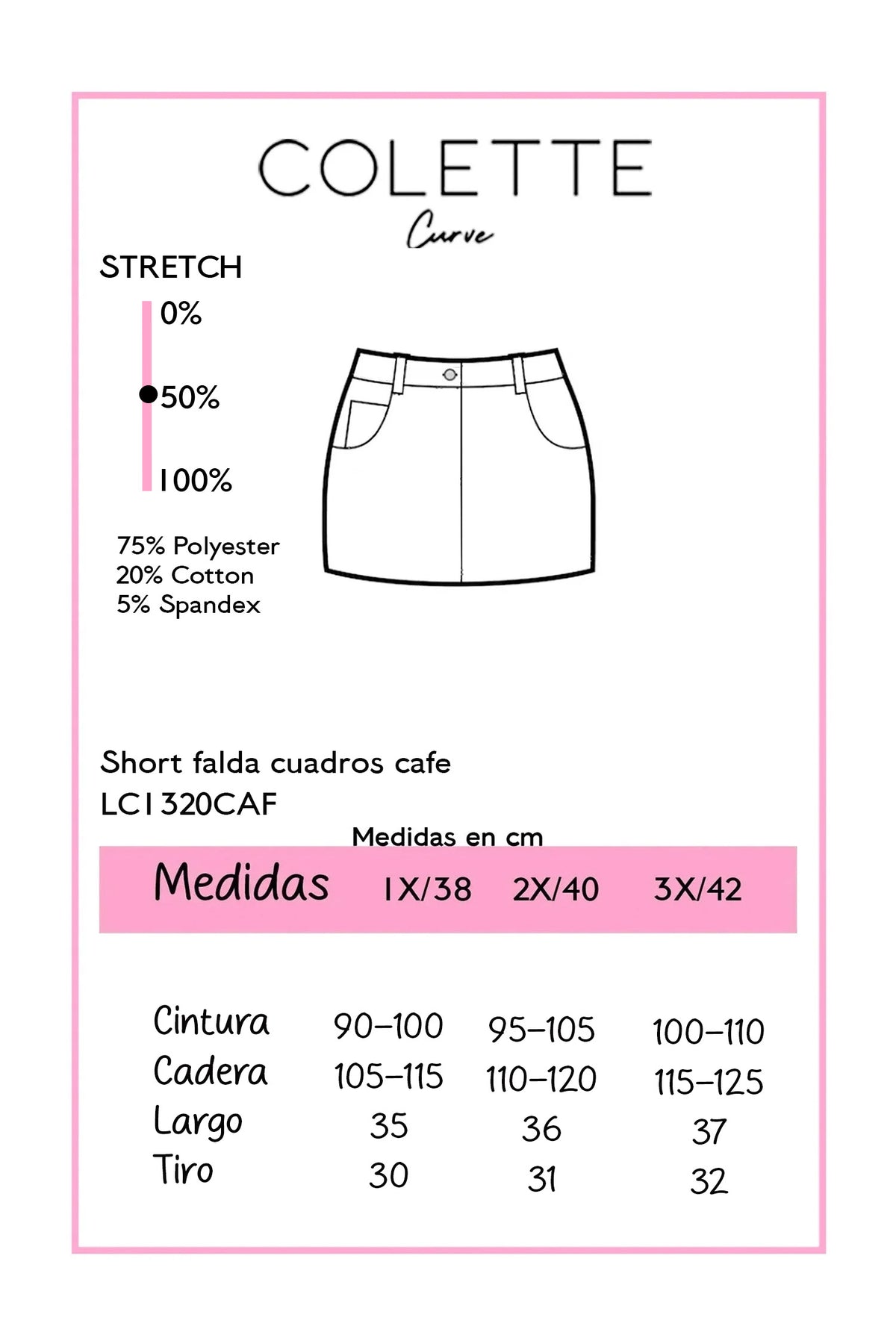 Short Falda Curvy Cuadros Glíter Café