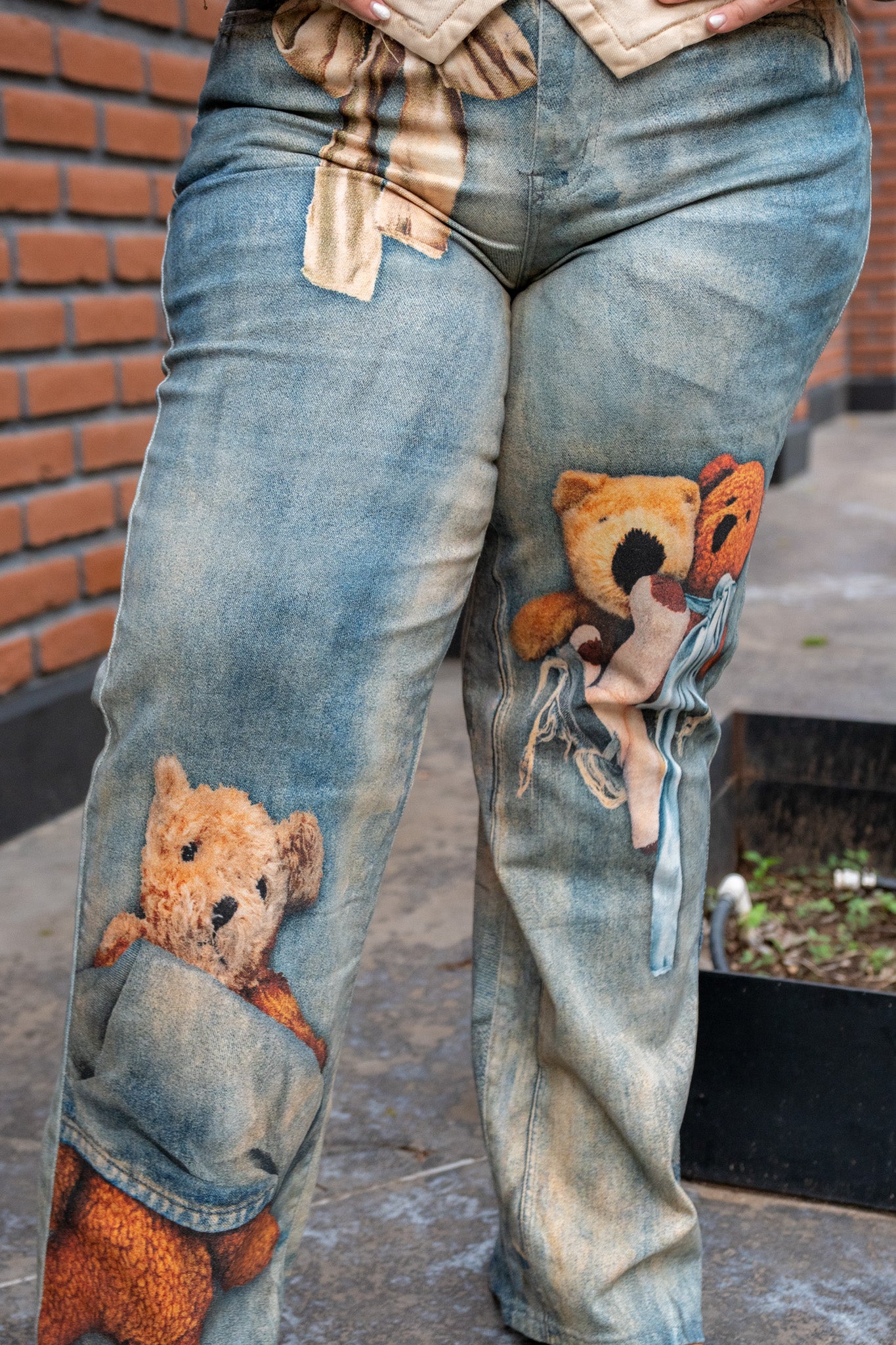 Jeans Recto Print Osos Curvy Cafe