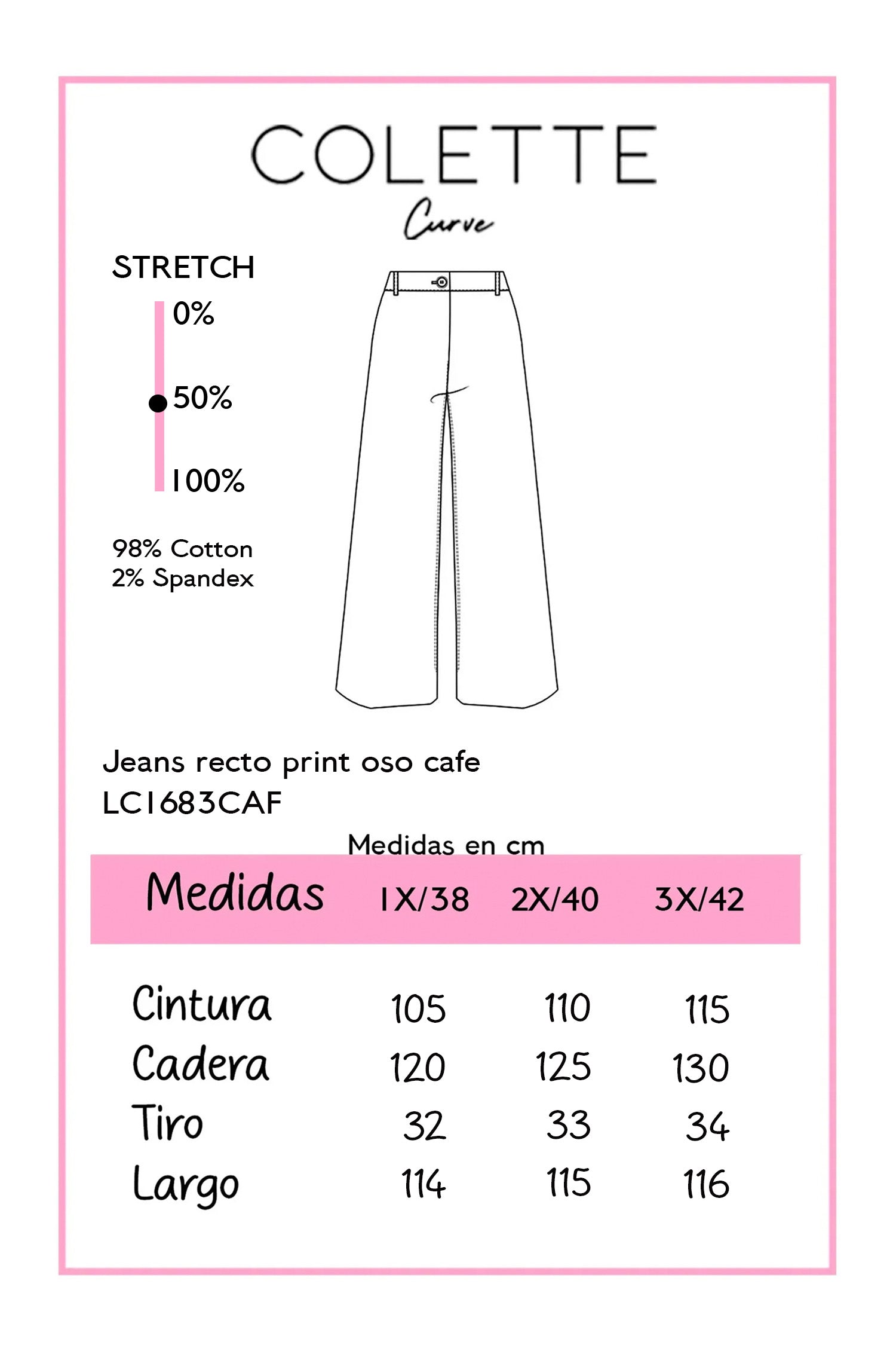 Jeans Recto Print Osos Curvy Cafe