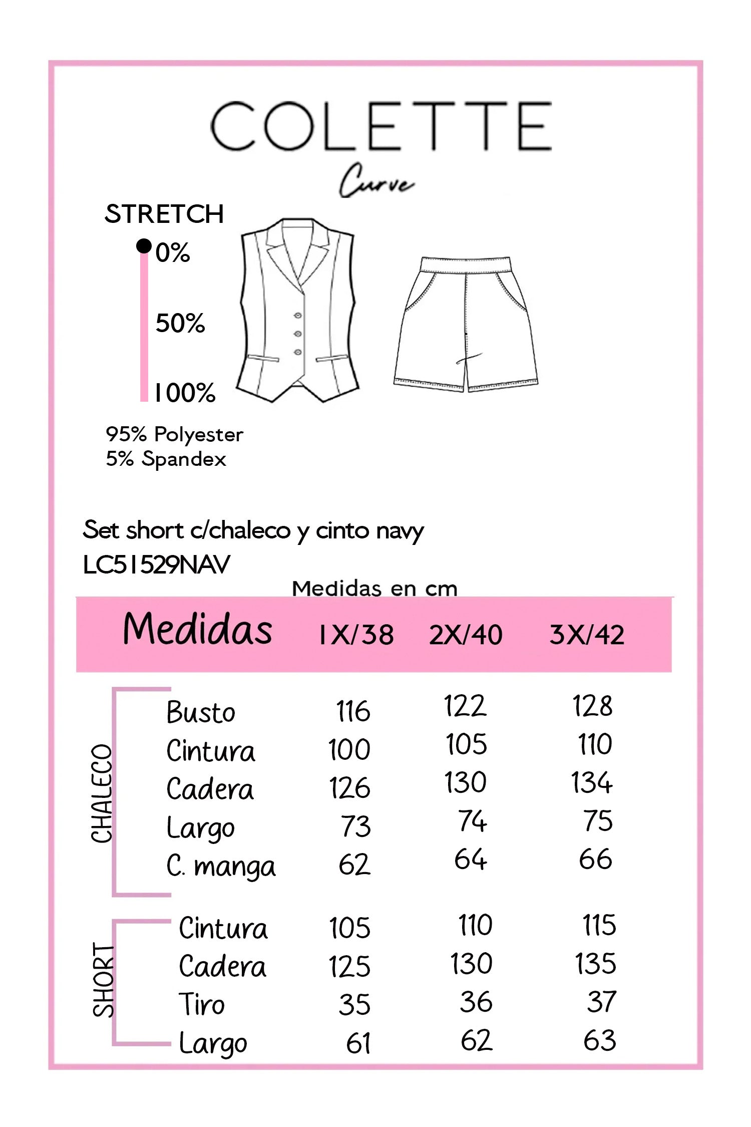 Chart de medidas Set Short y Chaleco Curvy con Cinto Navy