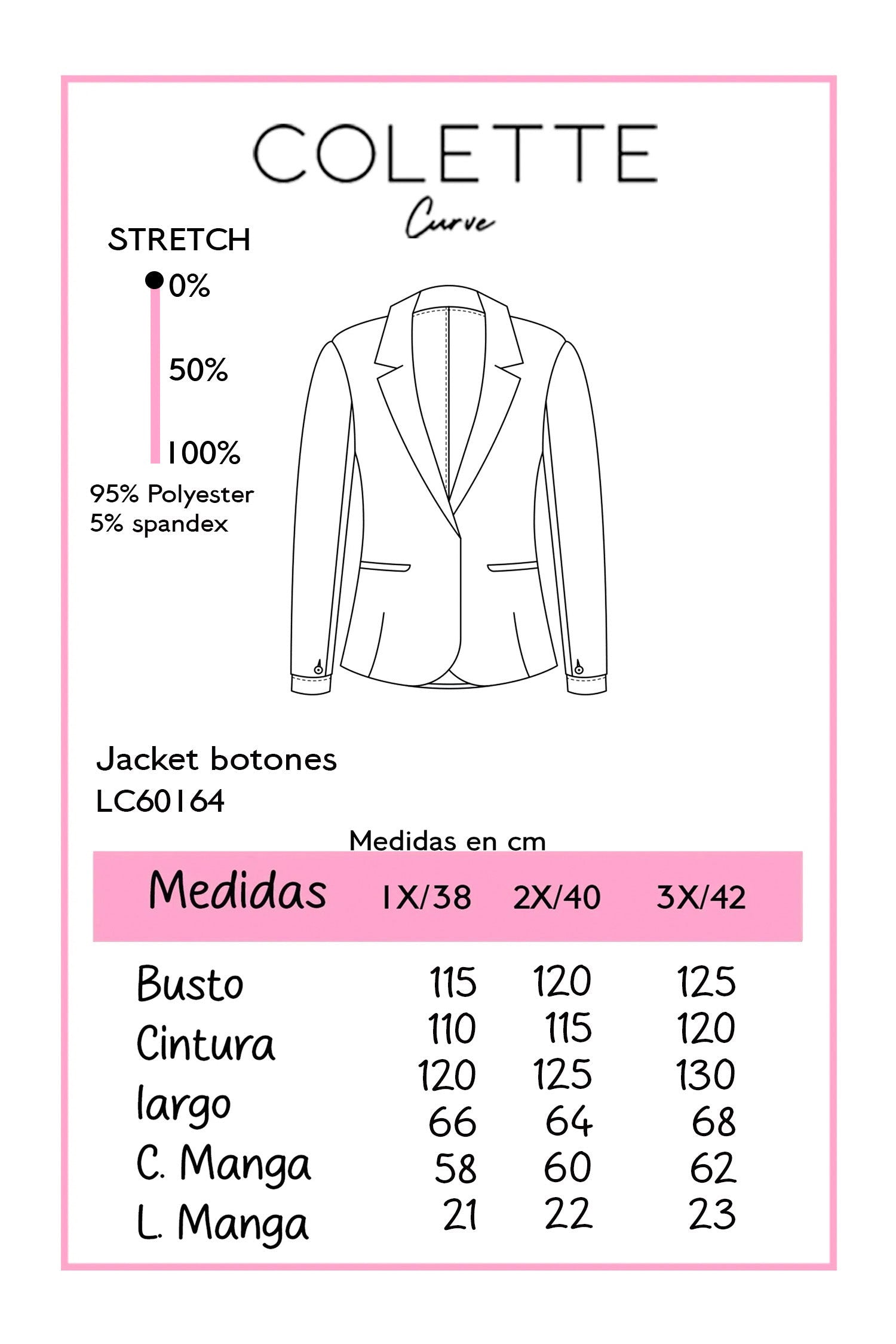 Tabla de medidas Jacket Botones Curvy LC60164