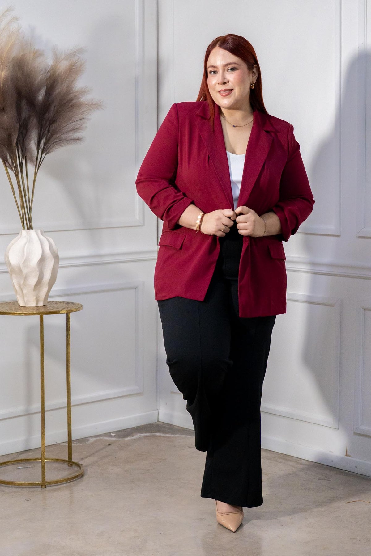 Blazer Curvy Solapa Bolsillos Burgandy