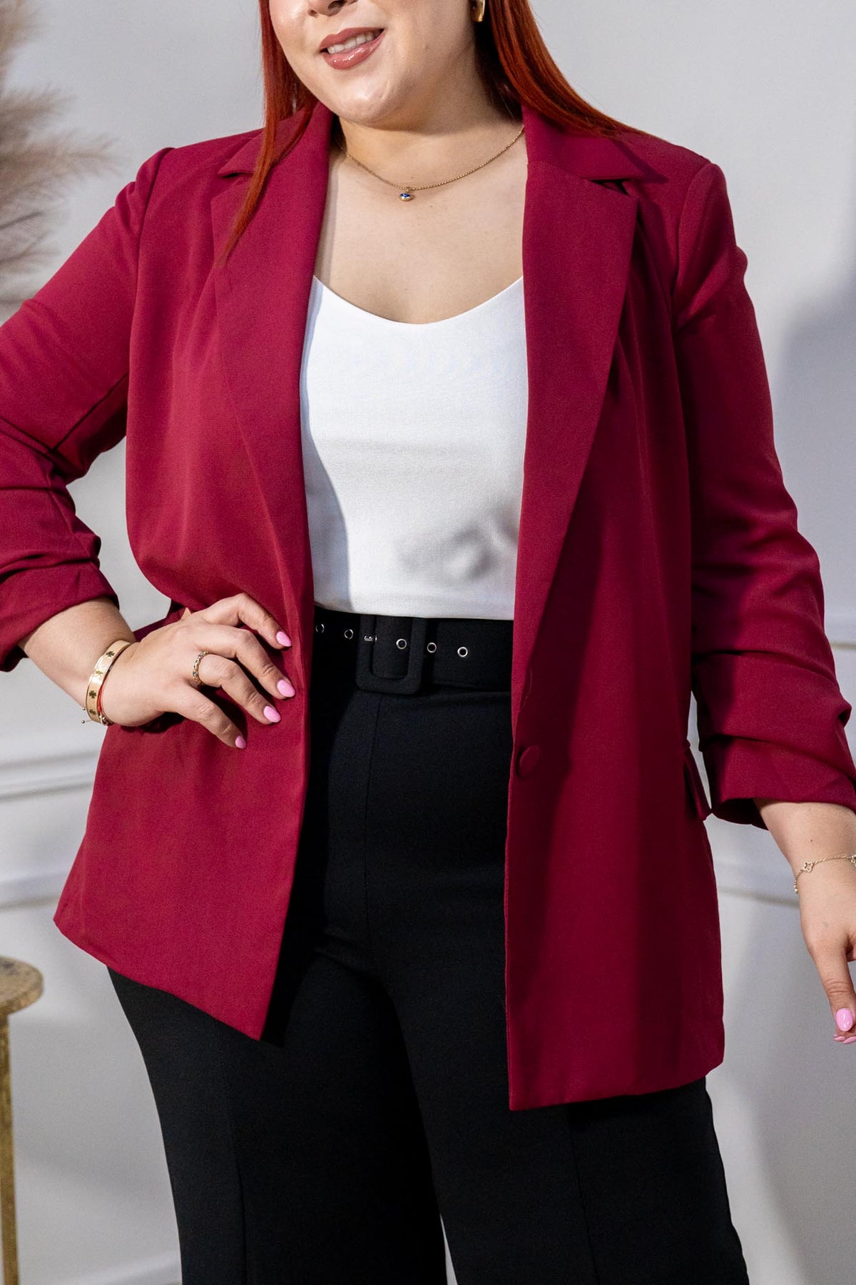 Blazer Curvy Solapa Bolsillos Burgandy