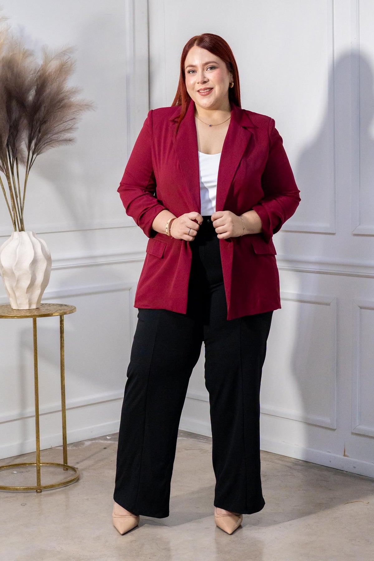 Blazer Curvy Liso Detalle Burgandy