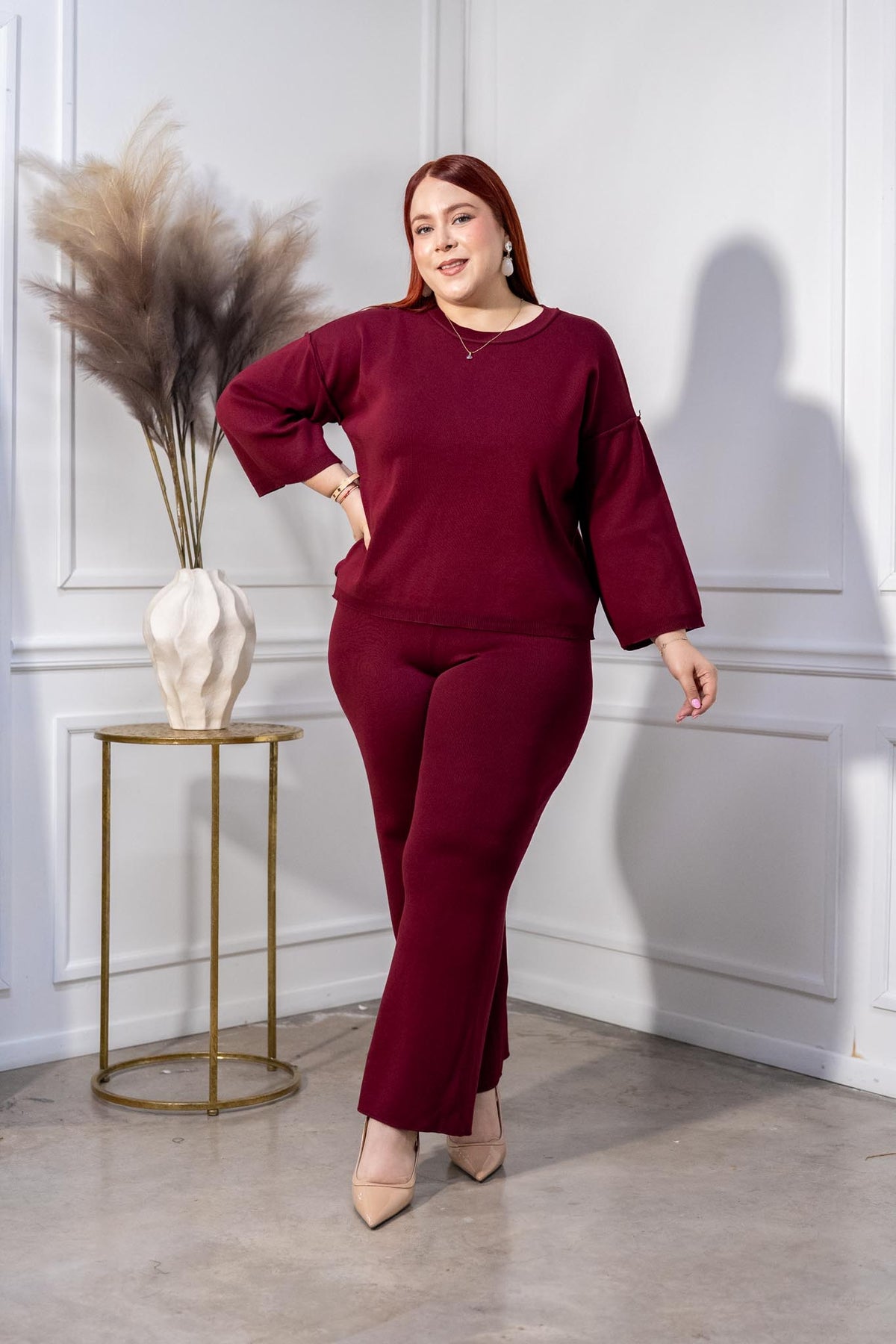 Set Curvy Pantalón Punto Liso Tinto