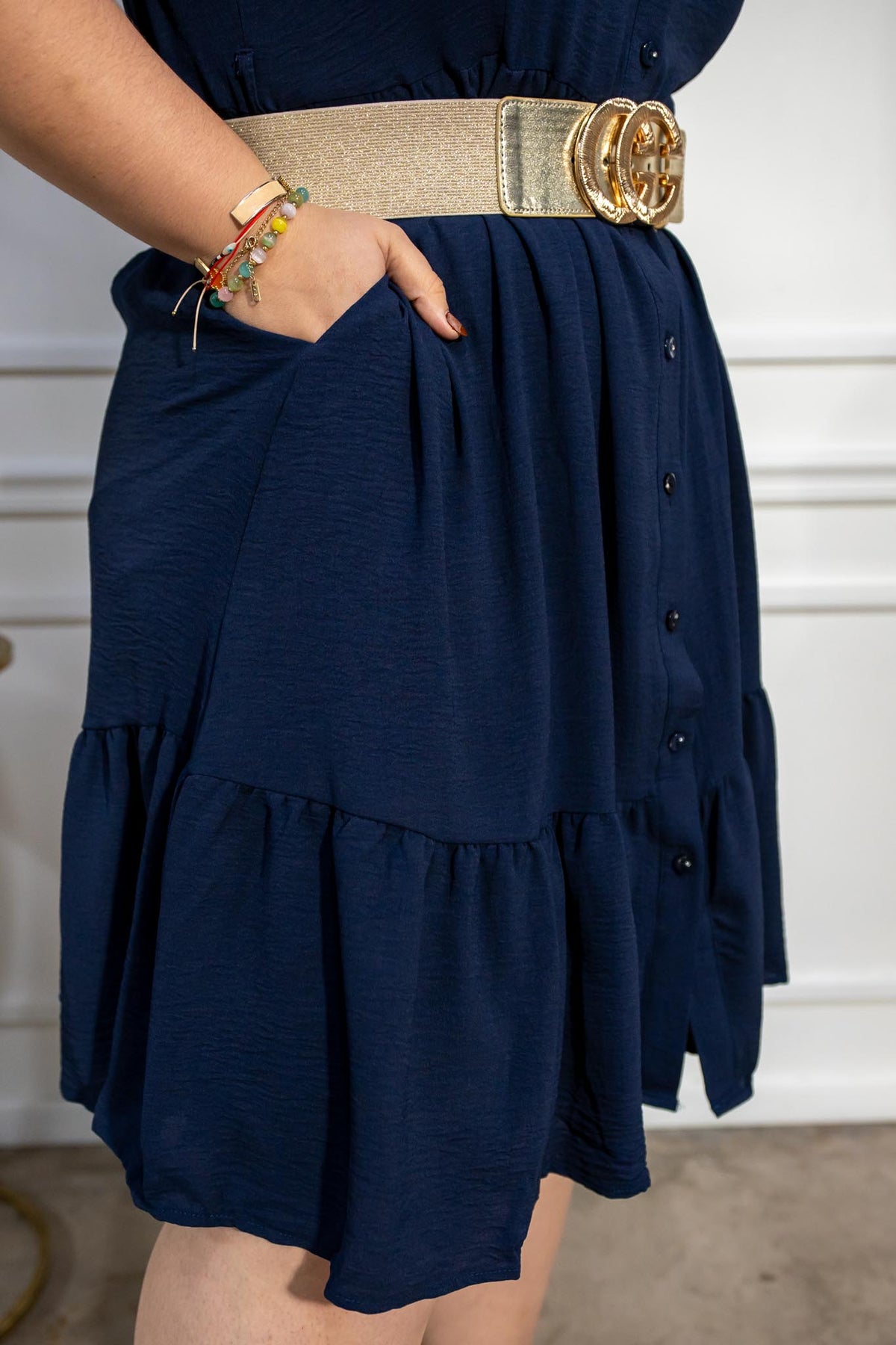 Vestido Camisero Curvy Manga 3/4 Azul Marino