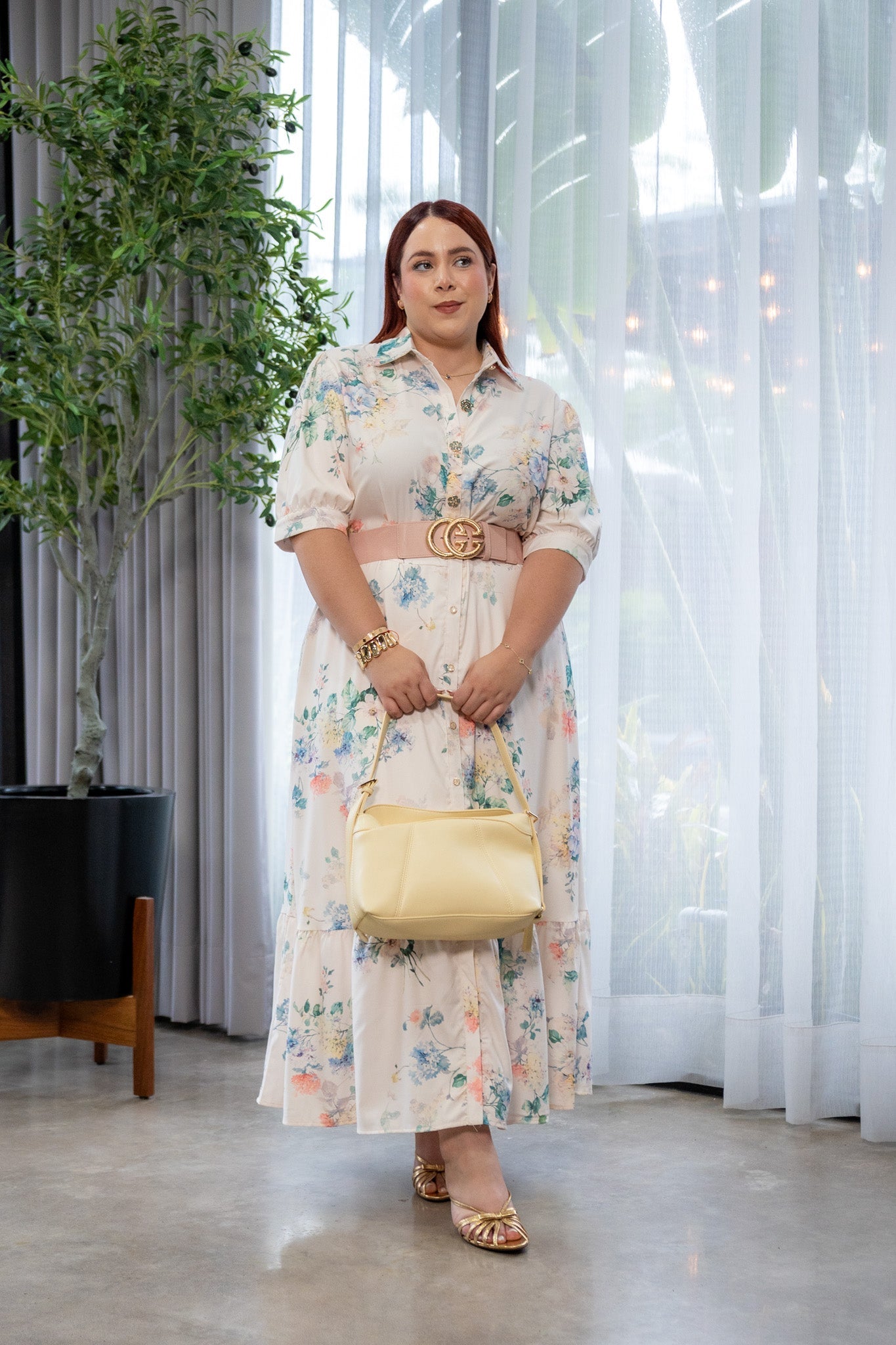 Maxi Vestido Curvy Camisero Estampado Beige