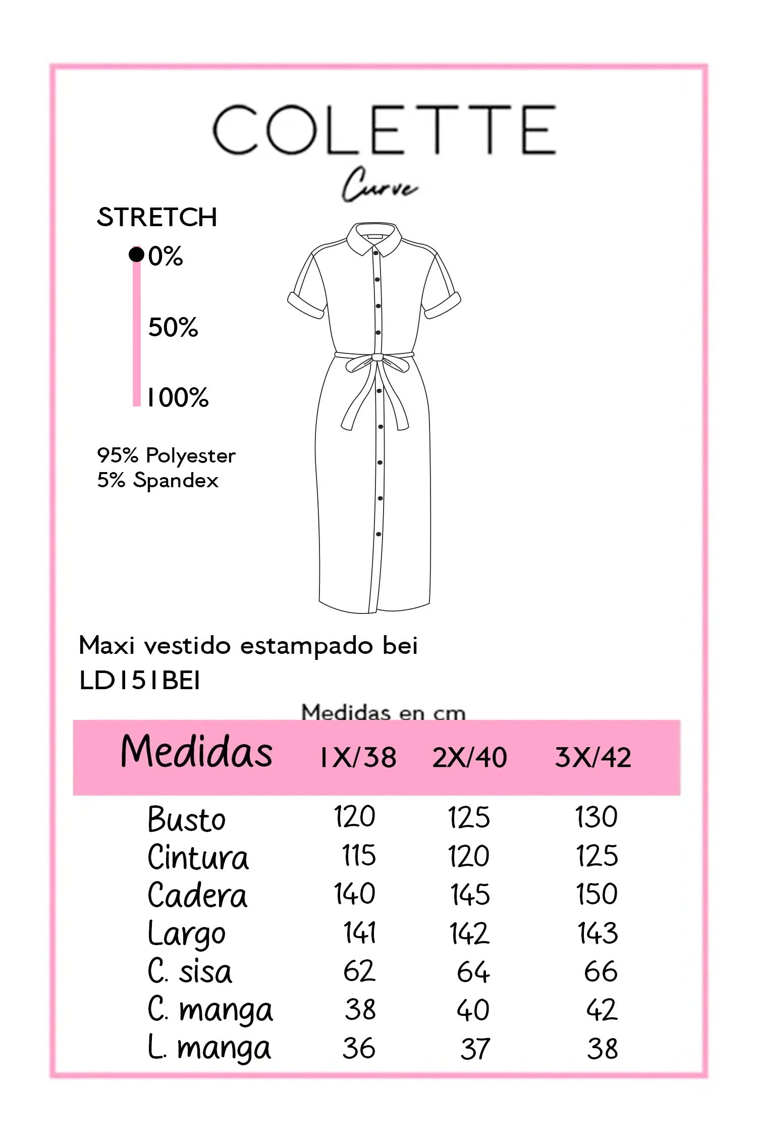 Maxi Vestido Curvy Camisero Estampado Beige