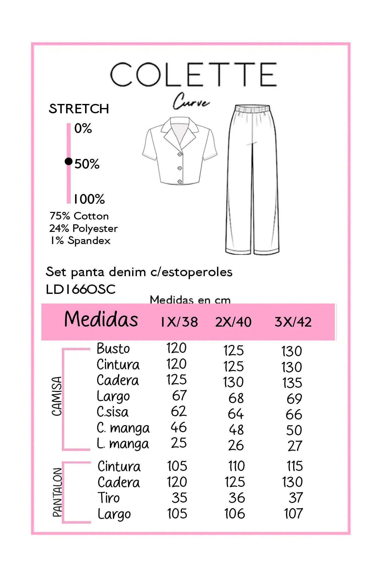 Set Pantalon Denim con Estoperoles Curvy Oscuro