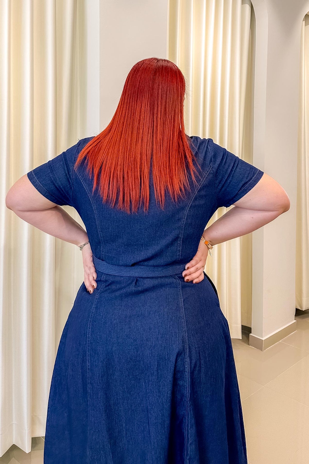 Maxi Vestido Camisero Curvy con Cinto Denim Oscuro