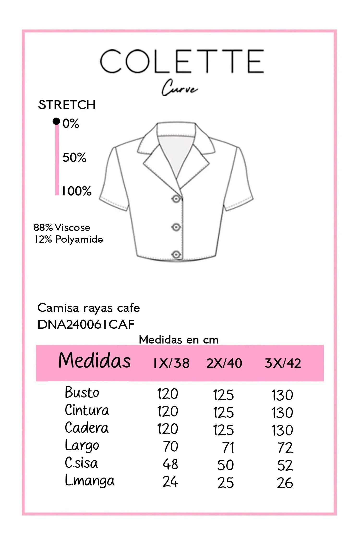 Camisa de Rayas Café Plus Size para Mujer