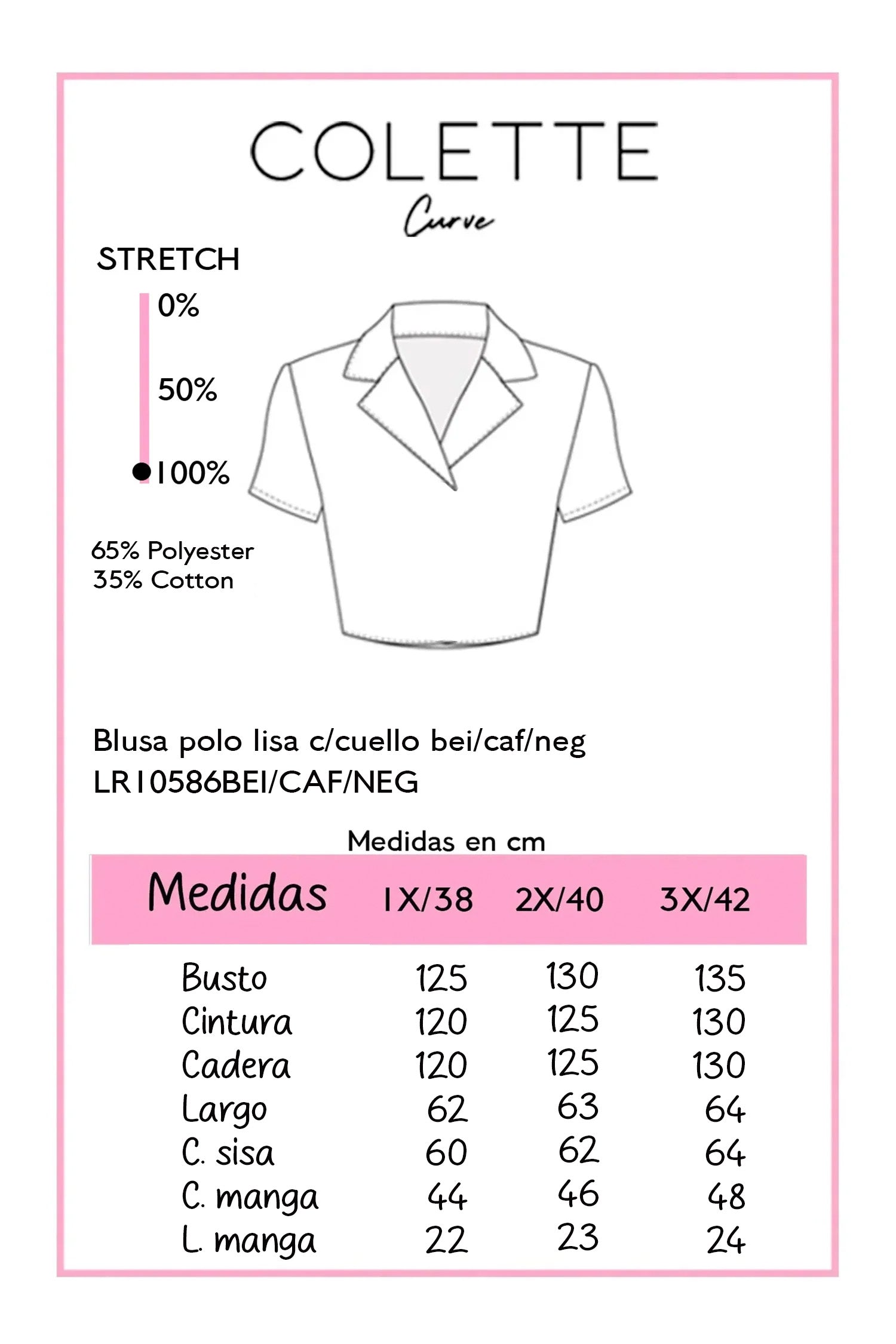 Blusa Polo Lisa con Cuello Curvy Beige