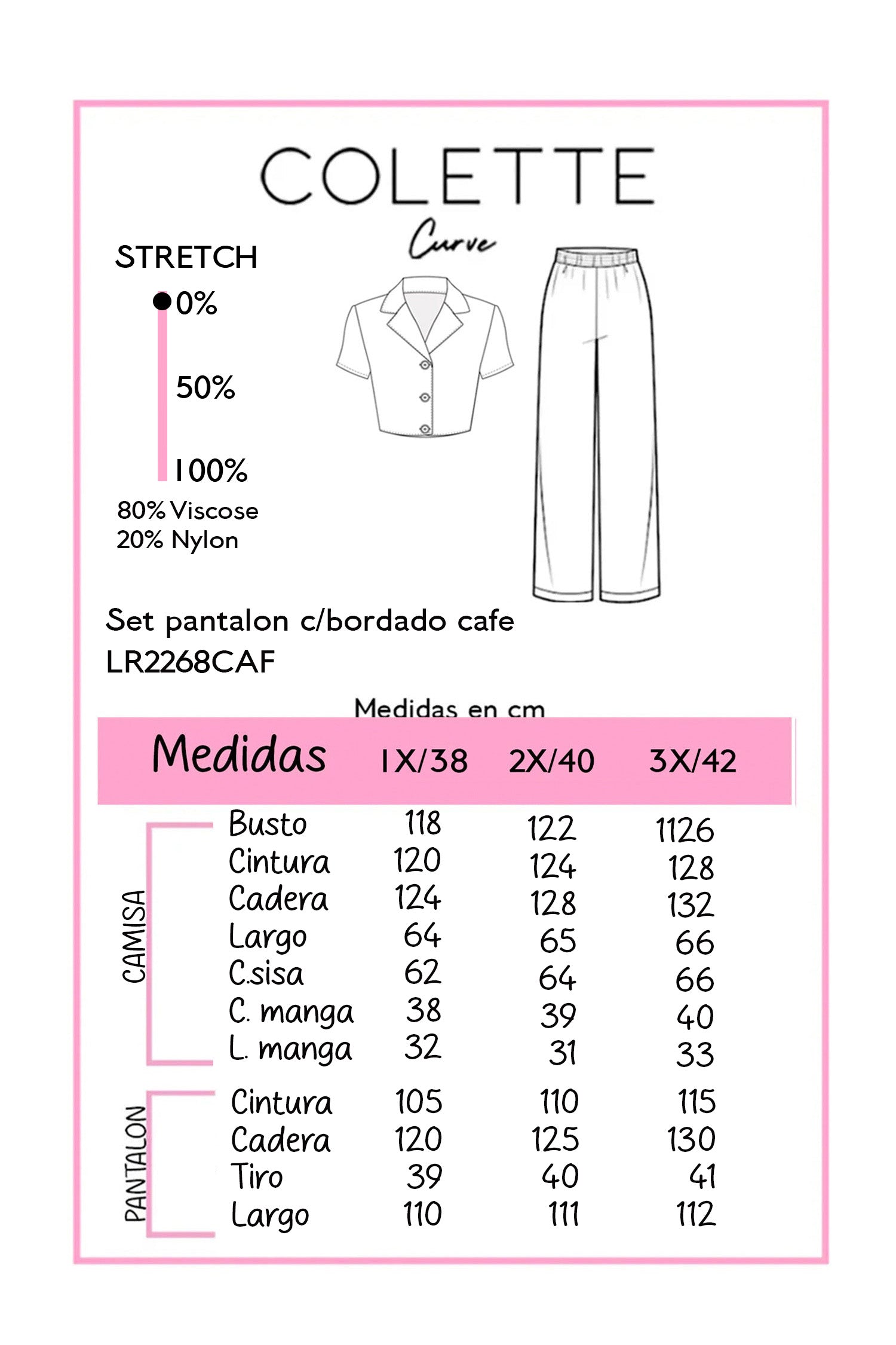 Set Pantalon con Bordado Curvy Cafe