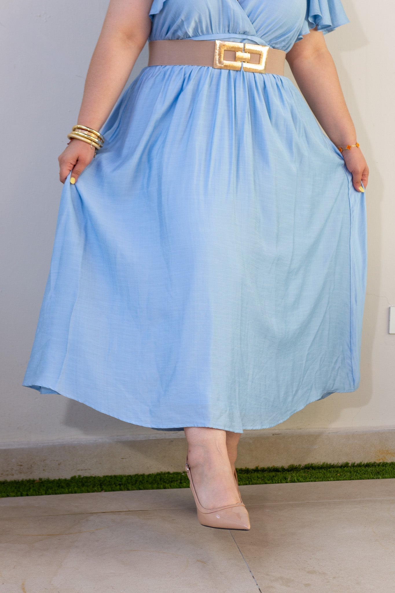 Vestido Curvy con Pretina Azul look